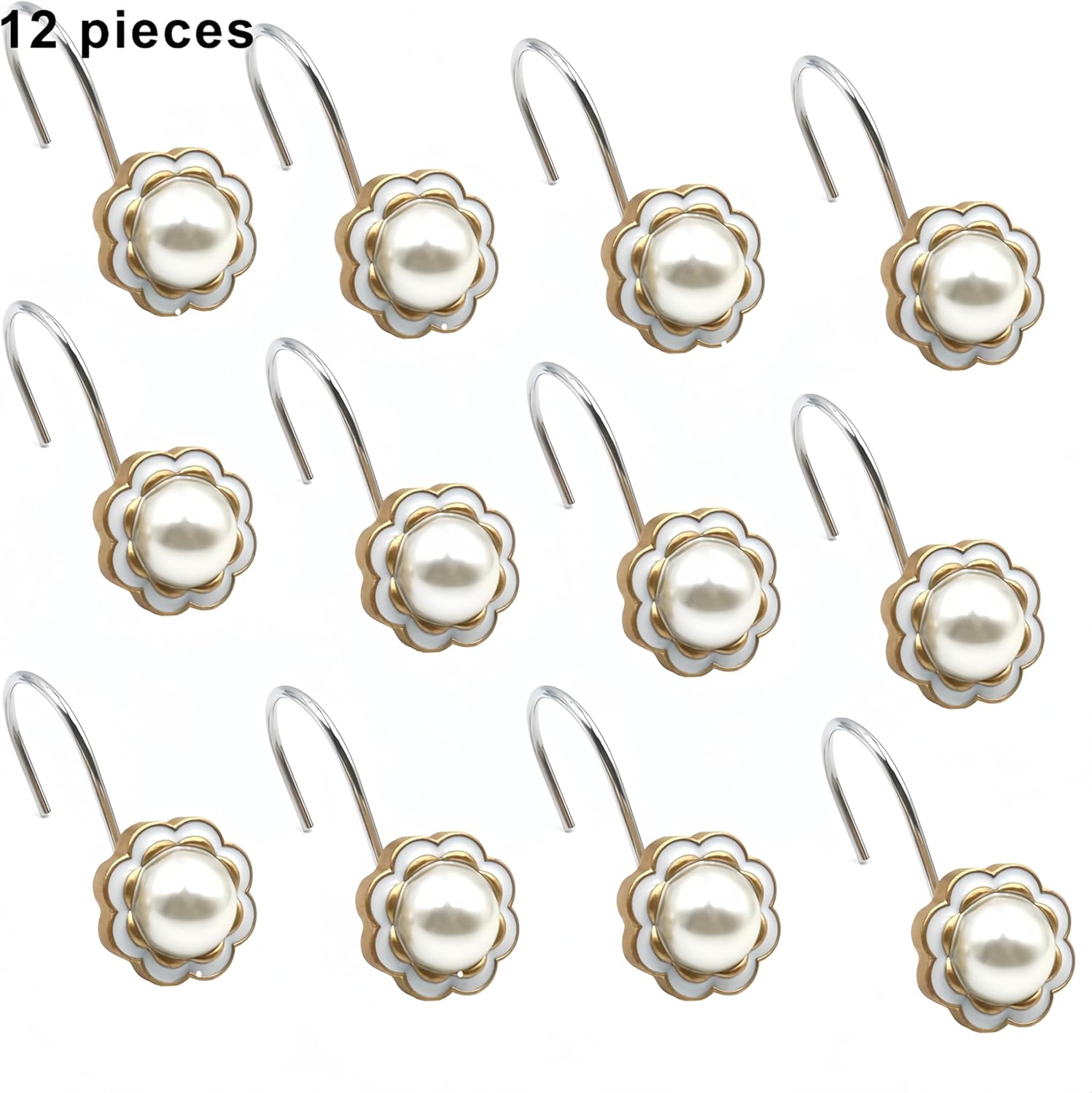 Stylish Pearl Flower 12pc Rust-Proof Showers Hangers for Home Bathroom