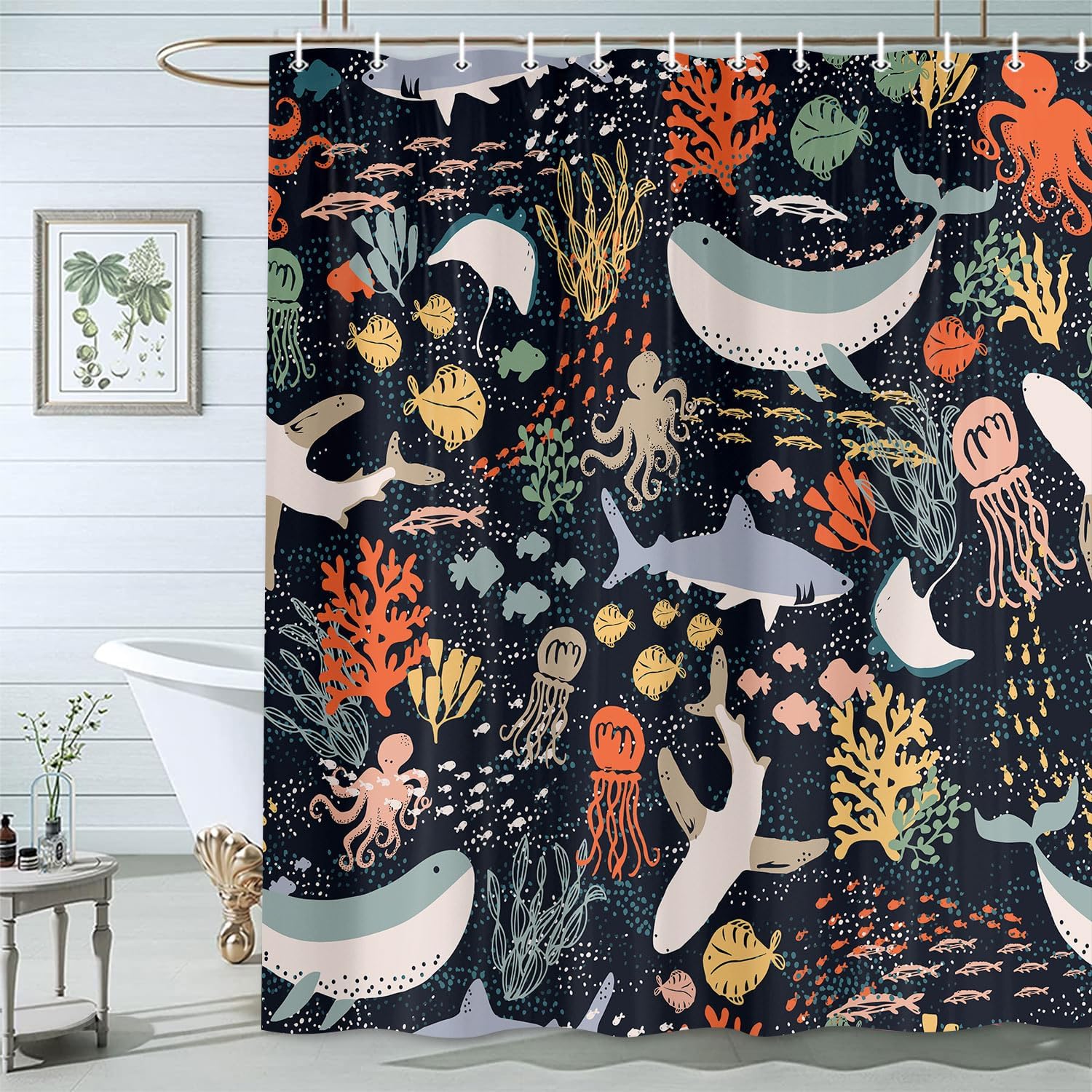 Ocean Fish Boho Shower Curtain for Kids