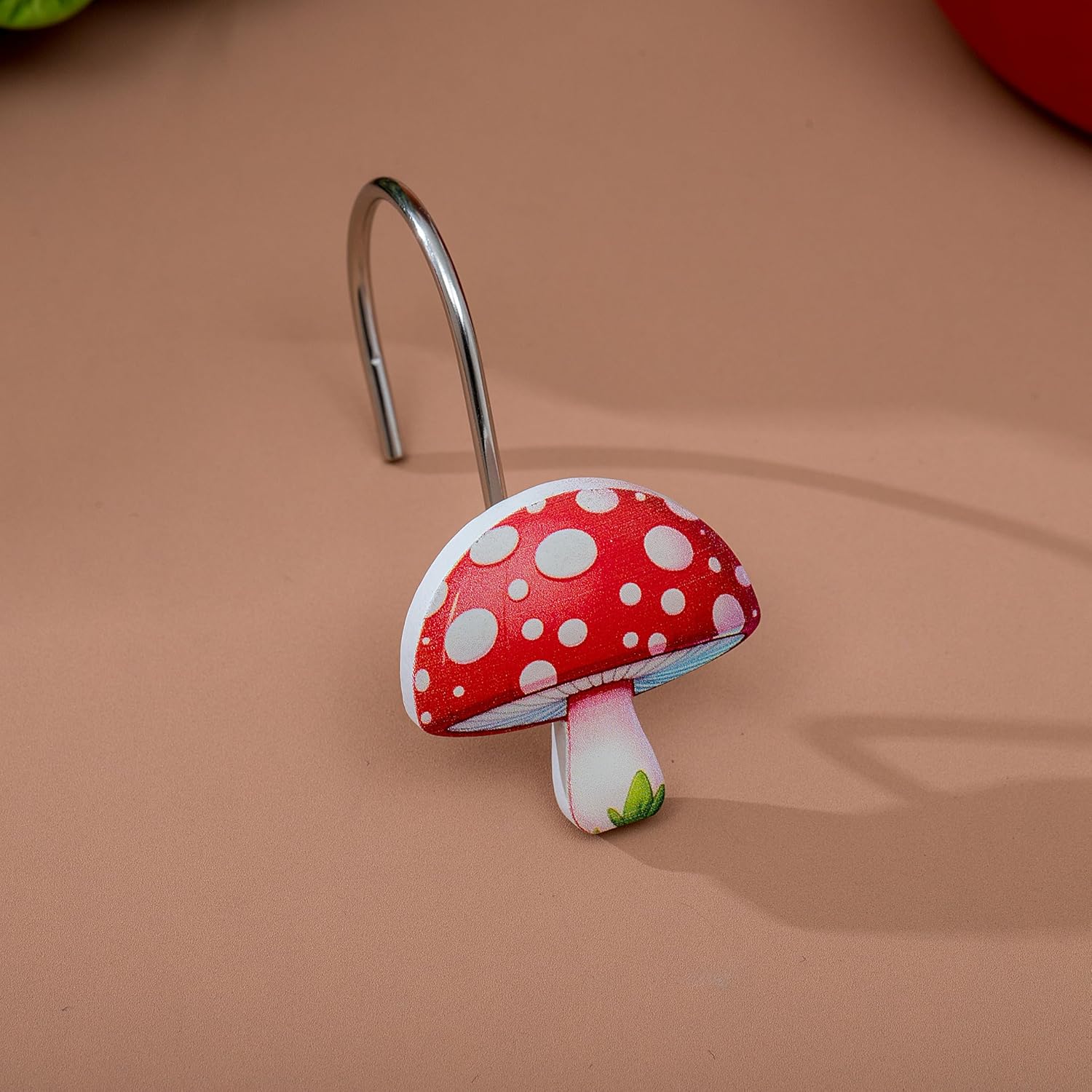 Mushroom Shower Curtain Hooks Whimsical Bathroom Decor - Set of 12