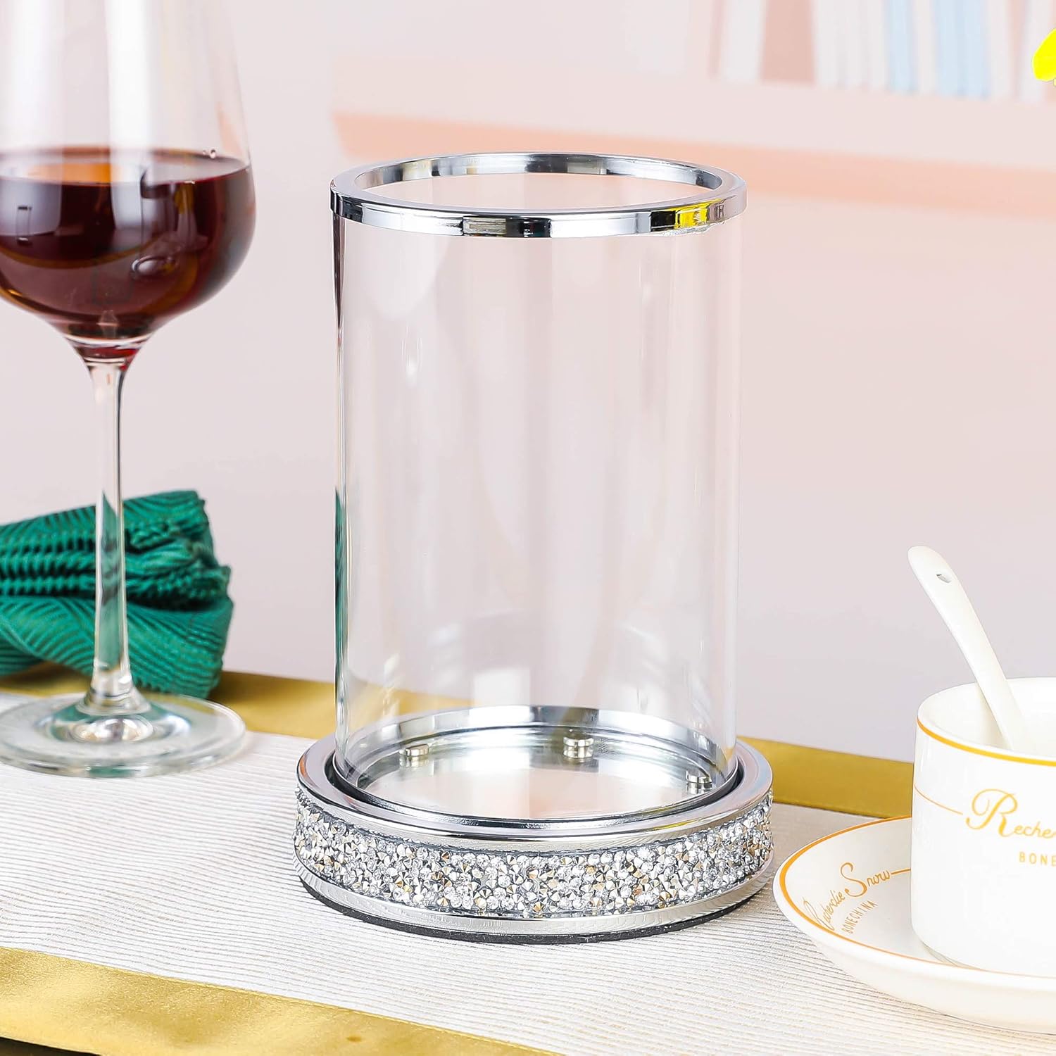 Silver Pillar Candle Holder Set of 2 Silver