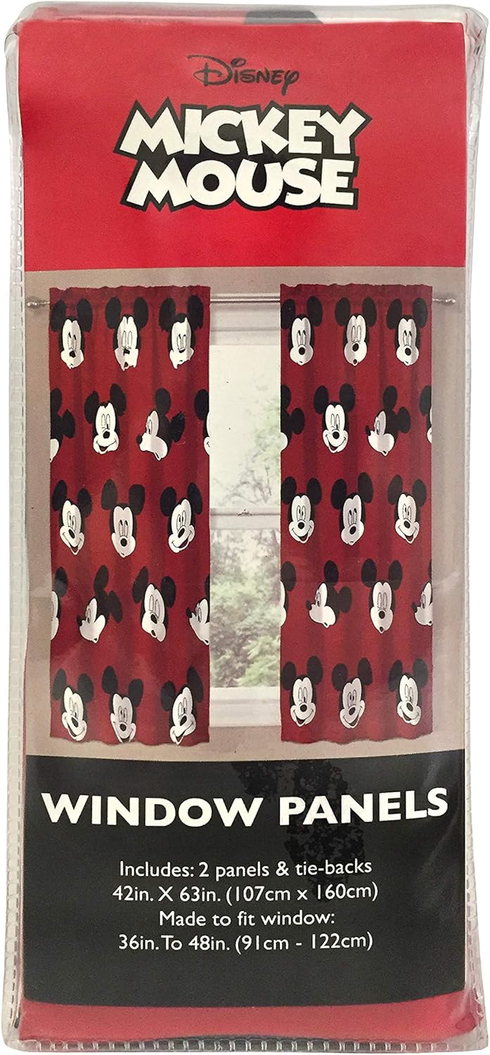 Jay Franco Kids Window Drapes Mickey Mouse 63 Inch Red