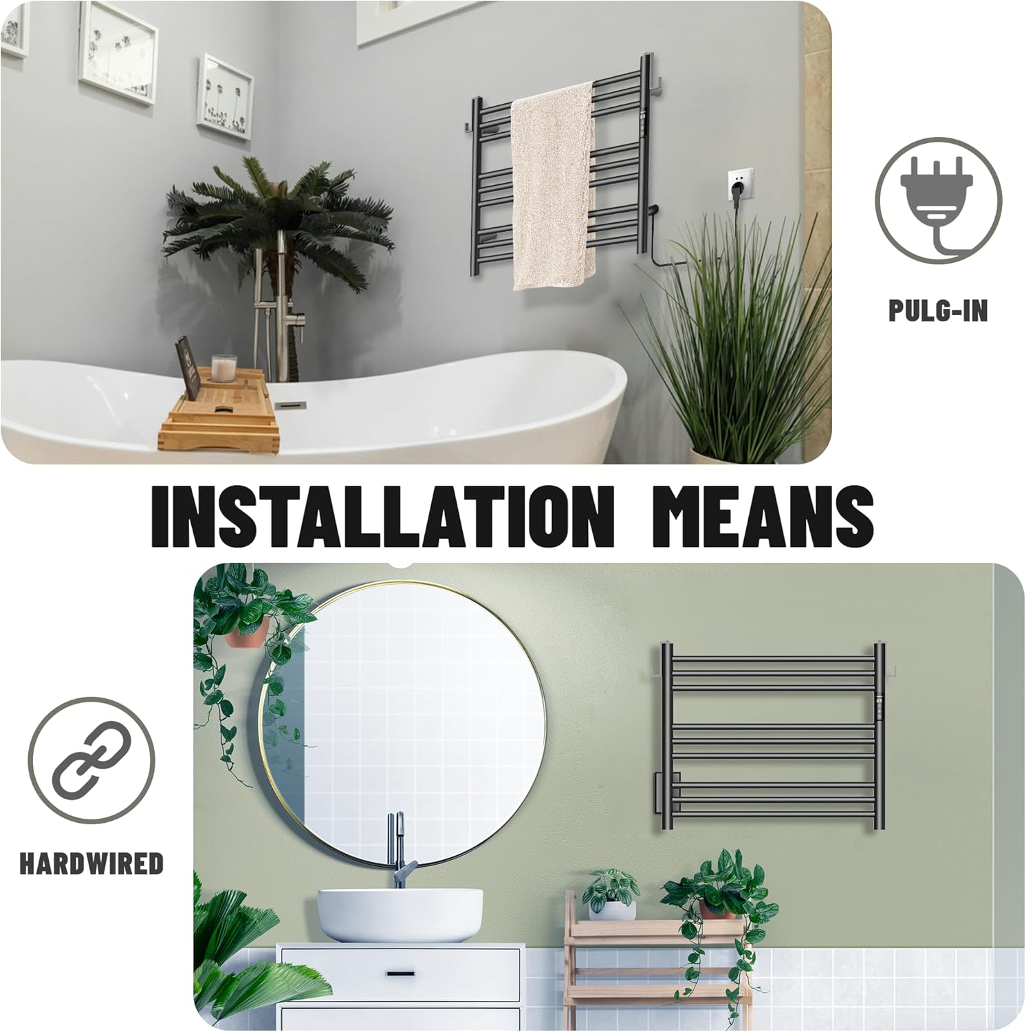 KKALONZO 9-Bar Heated Towel Rack with Timer and Waterproof Design