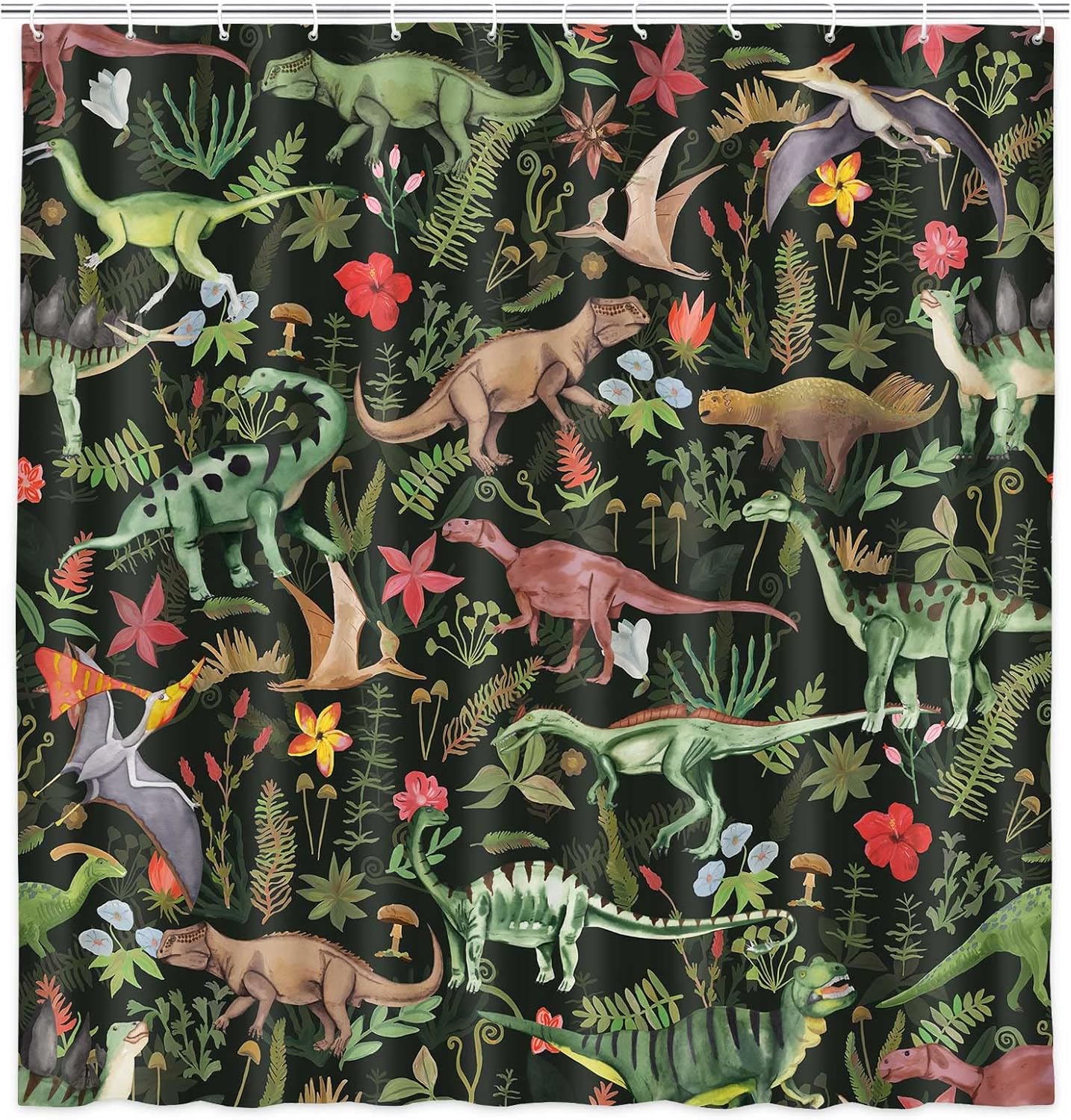 Wathon Dinosaurs Bath Curtain with 12 Hooks
