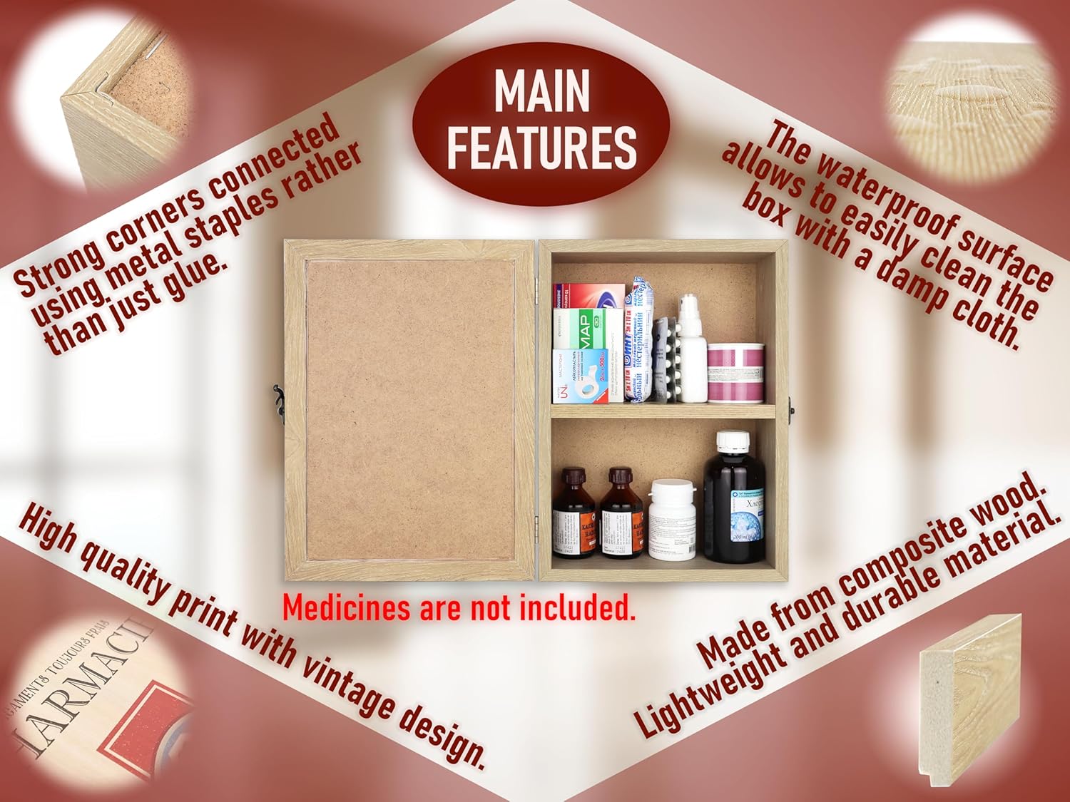 VELISTA Wooden Medicine Cabinet Wall Mount