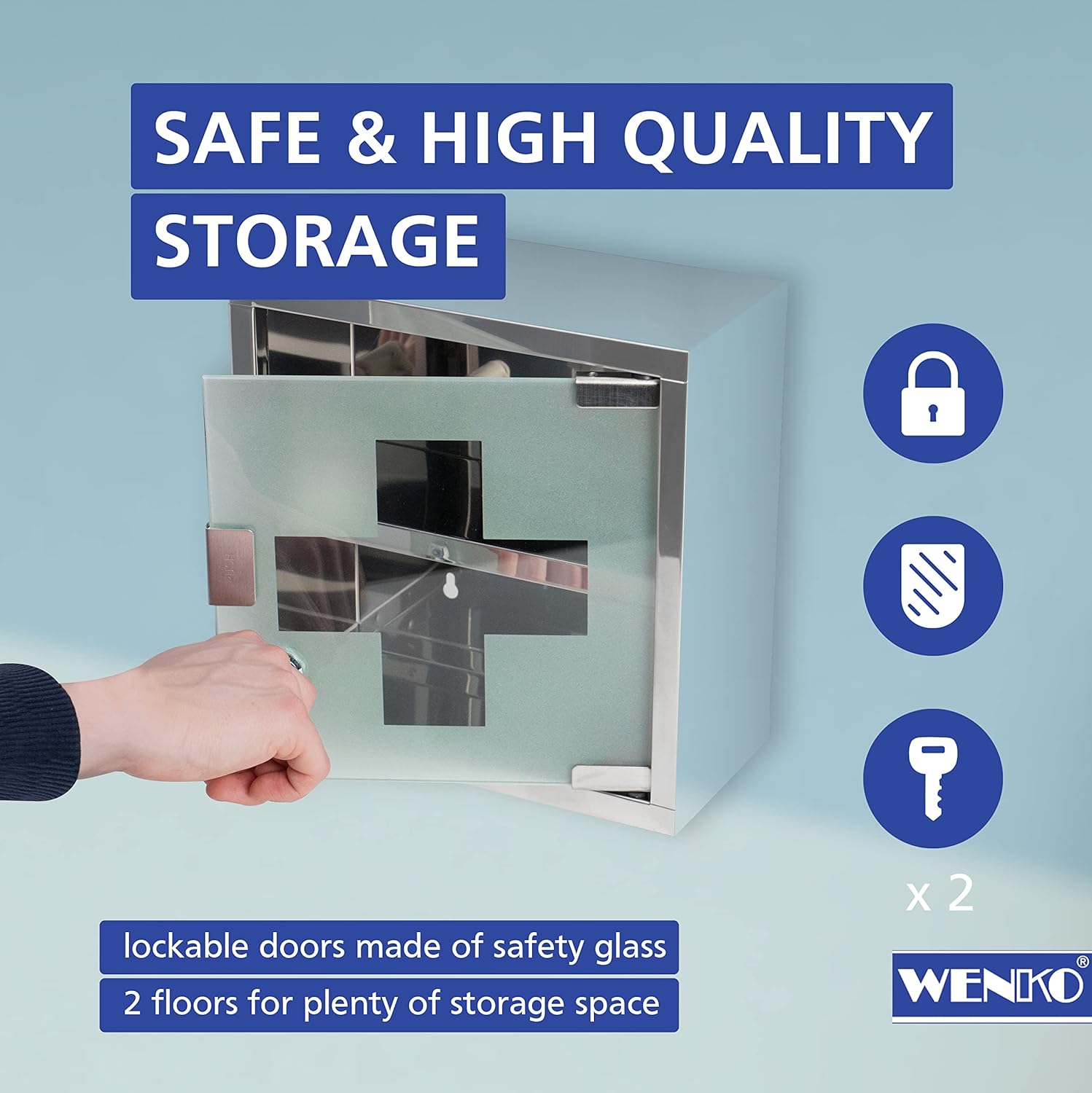 WENKO Medicine Cabinet with Lock and Safety Glass Door