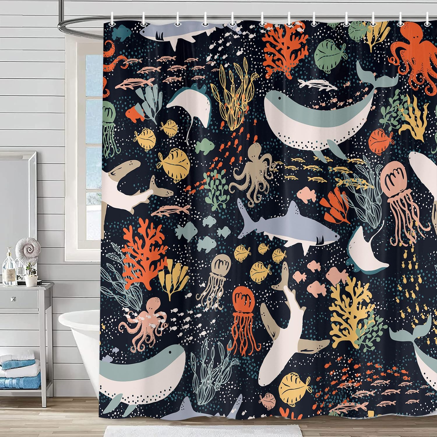 Ocean Fish Boho Shower Curtain for Kids