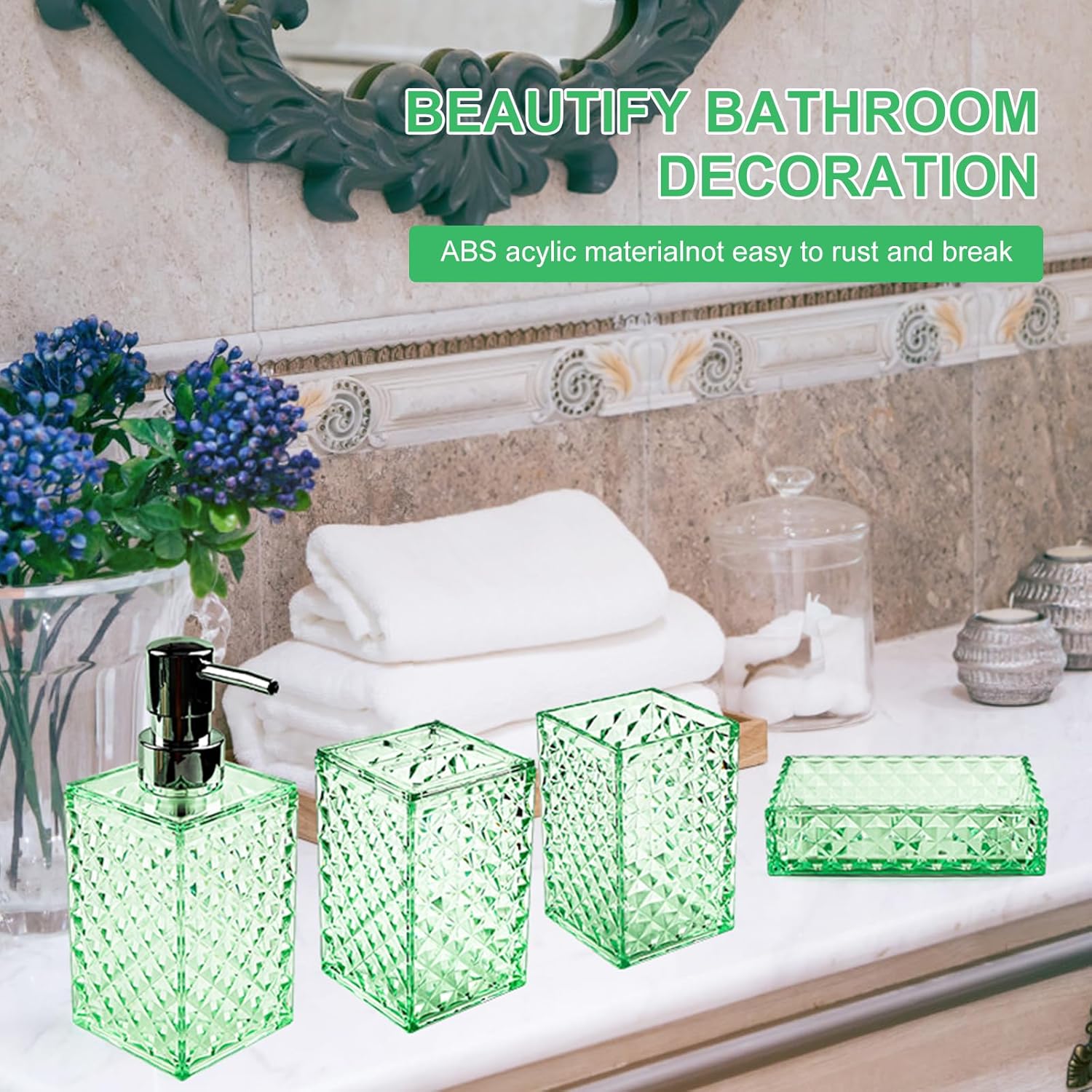 Complete 6-Piece Bathroom Accessory Set with Boho Design