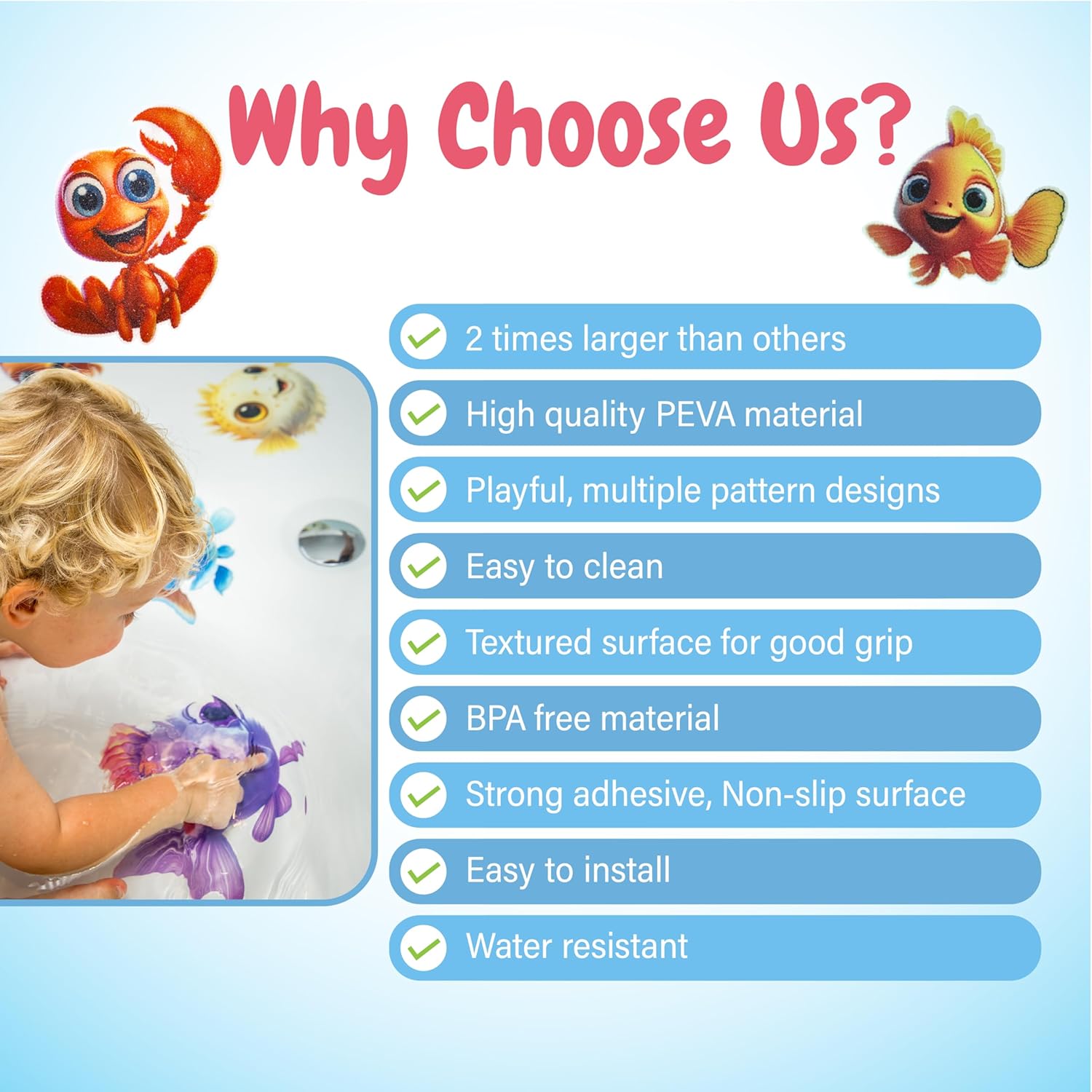 Adventure with TEKWAVE Non-Slip Bath Stickers for Toddlers Pack of 10