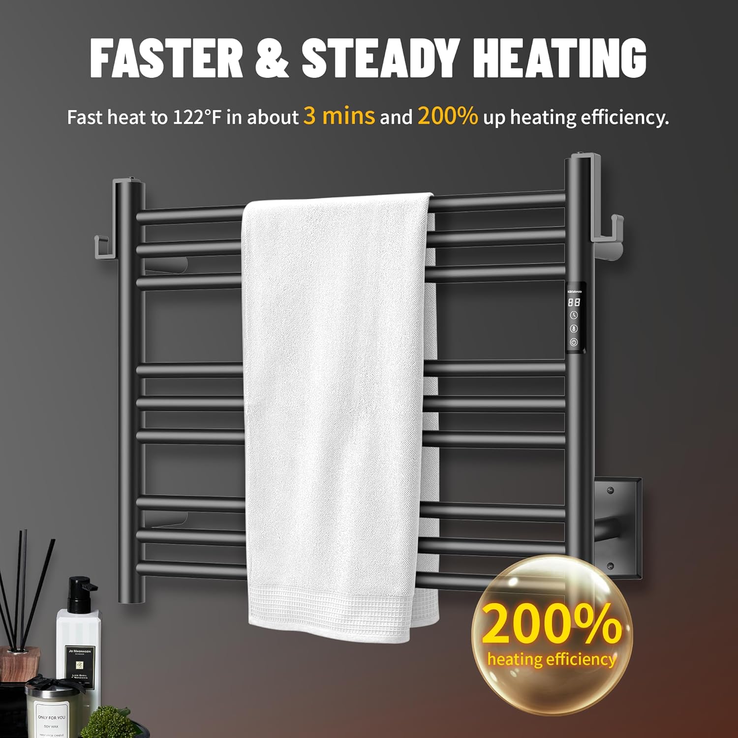 KKALONZO 9-Bar Heated Towel Rack with Timer and Waterproof Design