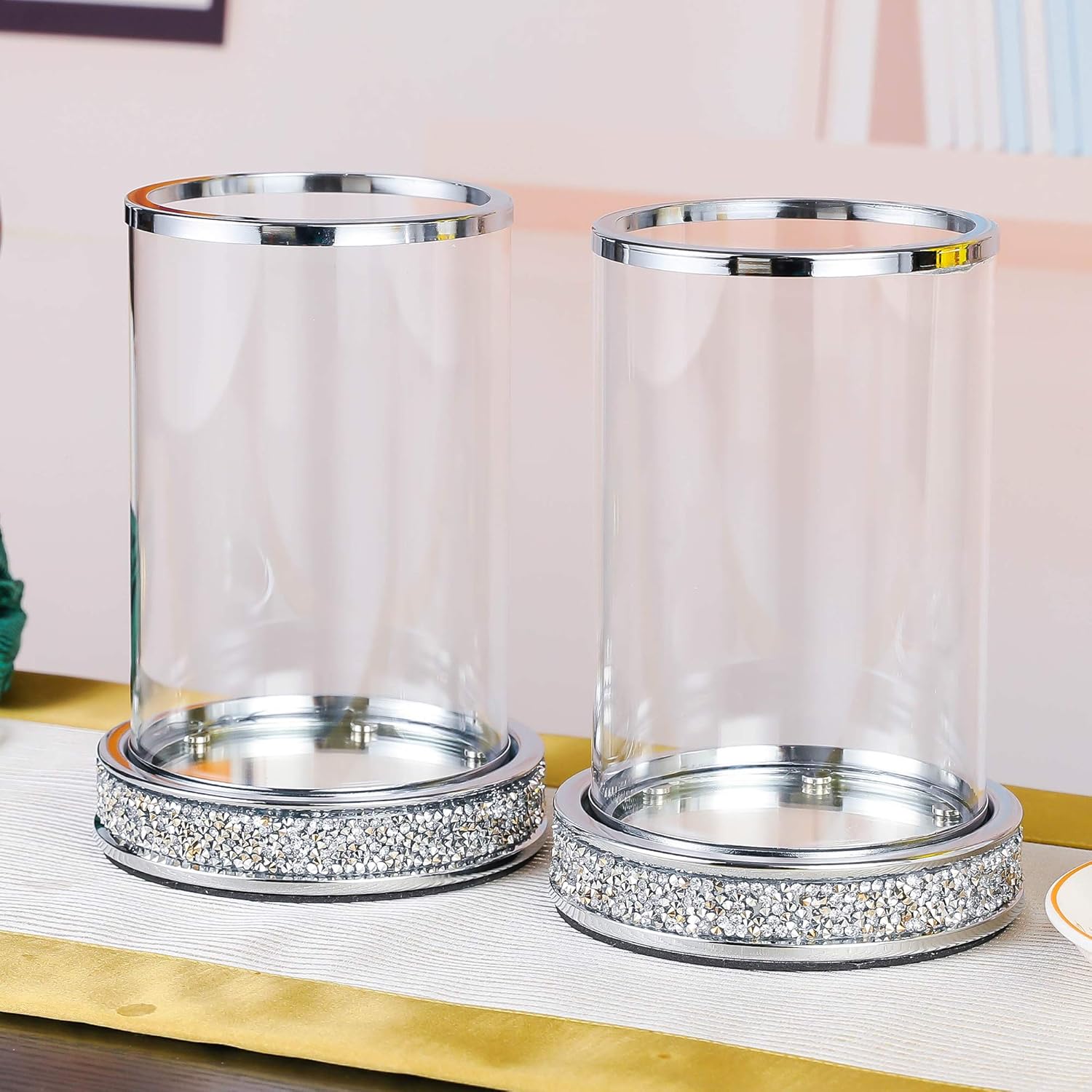 Silver Pillar Candle Holder Set of 2 Silver