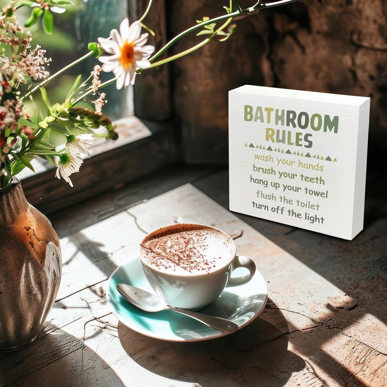 Kids Bathroom Wooden Box Sign 5x5 Green