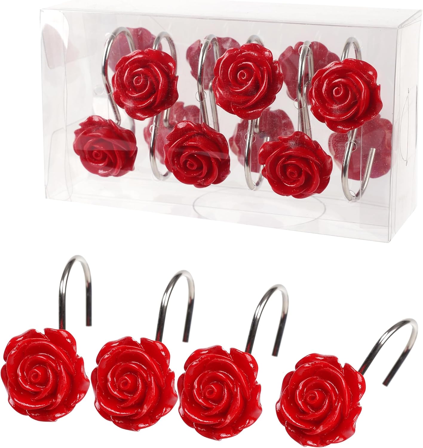 Twofish Red Rose Flower Shower Curtain Hooks Set of 12