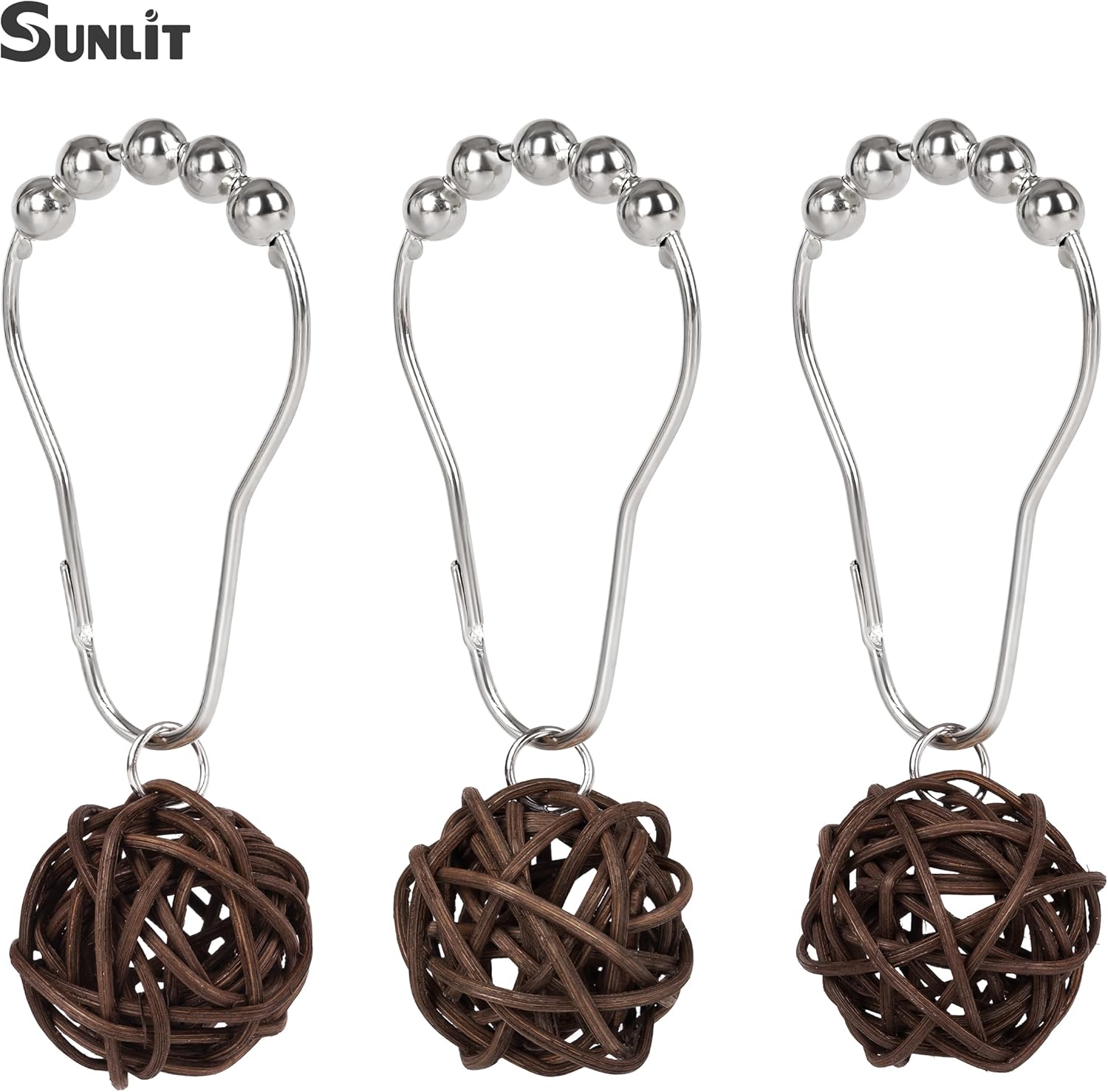 Sunlit Boho Decorative Rattan Balls Shower Curtain Hooks