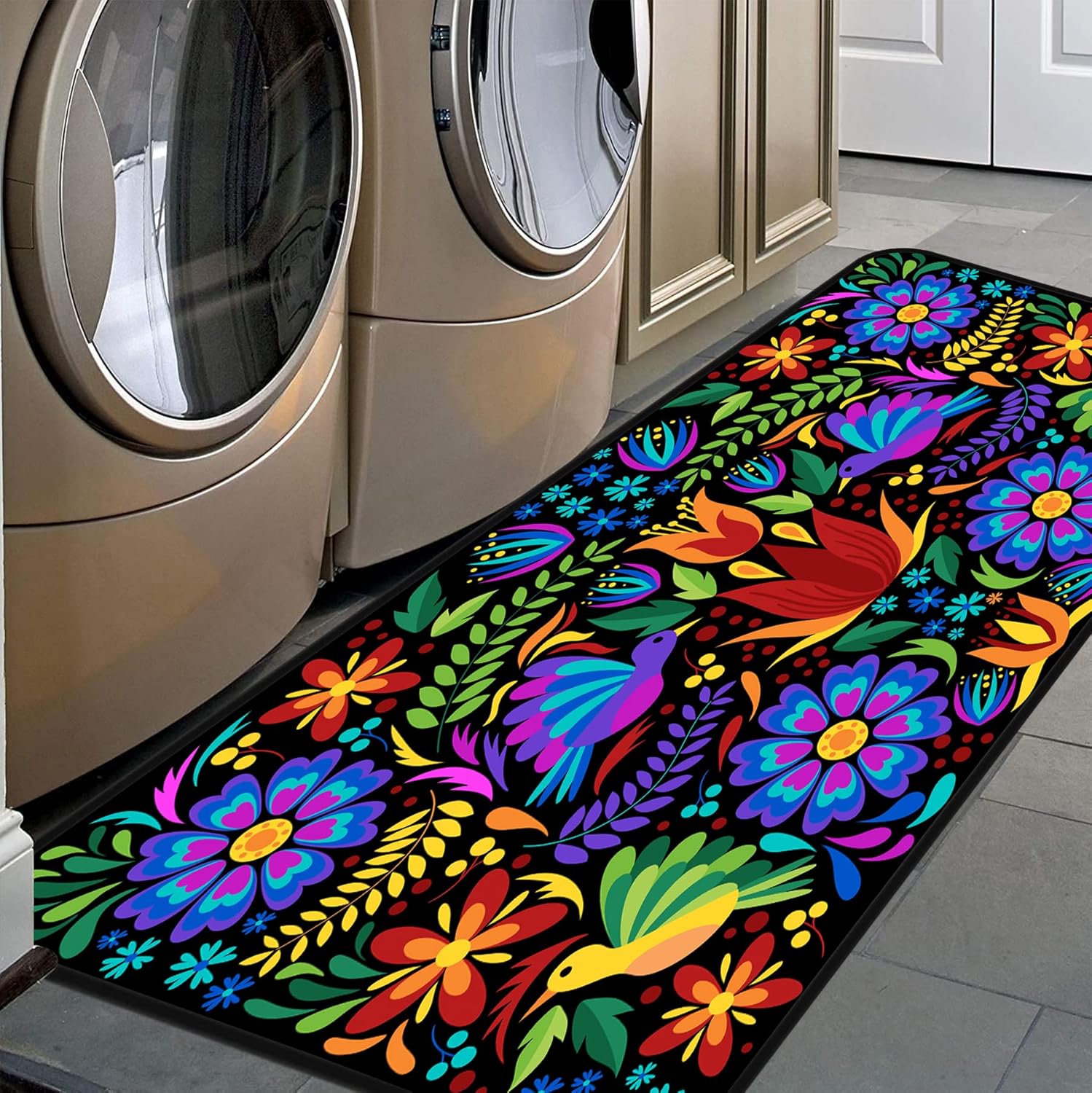 Elegant Floral Mexican Birds Kitchen Rugs