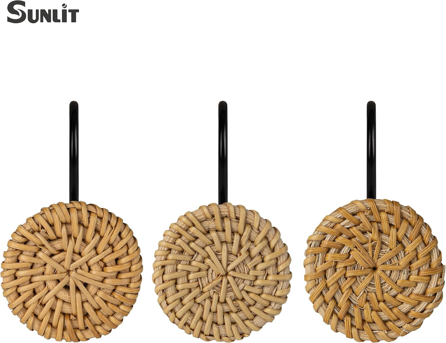 Sunlit Boho Chic Woven Wicker Rattan Shower Curtain Hooks 12-Piece Set