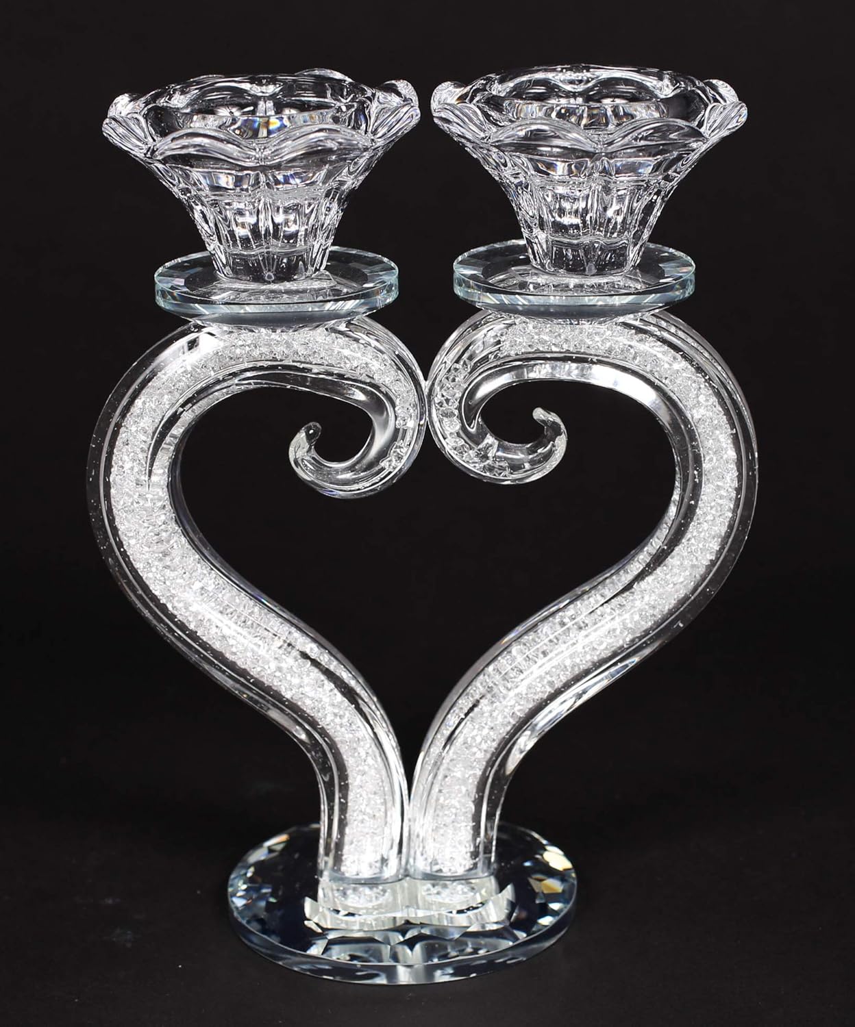 Radiant Heart Shaped Crystal Candle Holder for Two Taper Candles 7 Tall