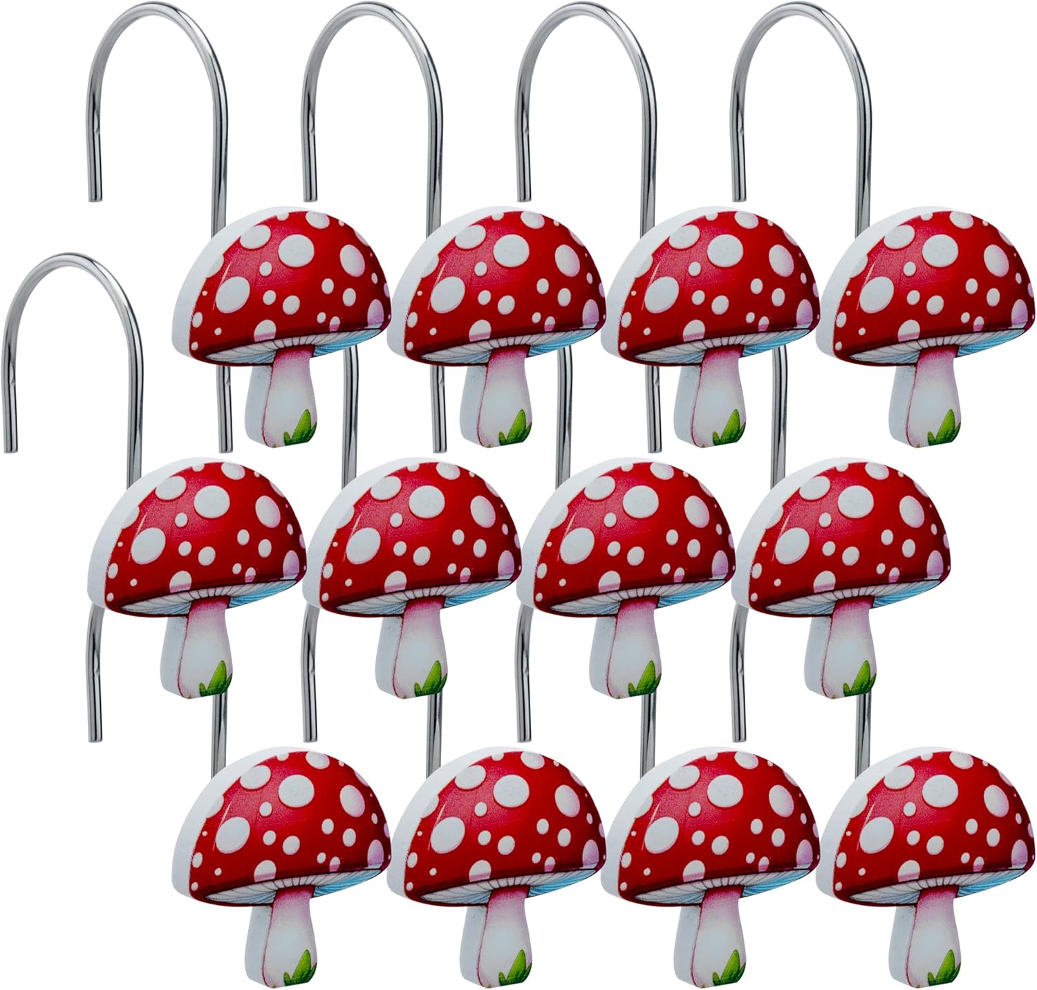 Mushroom Shower Curtain Hooks Whimsical Bathroom Decor - Set of 12