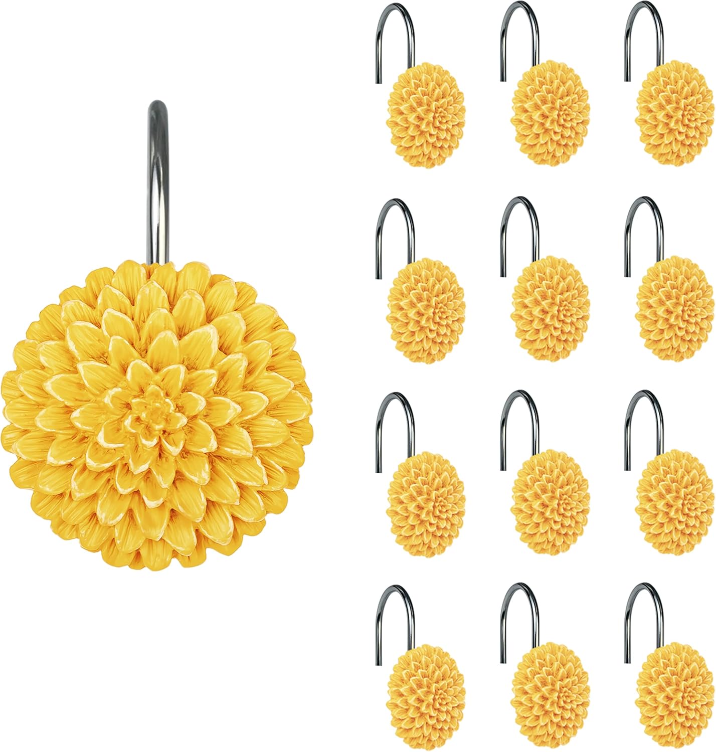 Sunlit Decorative Floral Shower Curtain Hooks 12 Pack