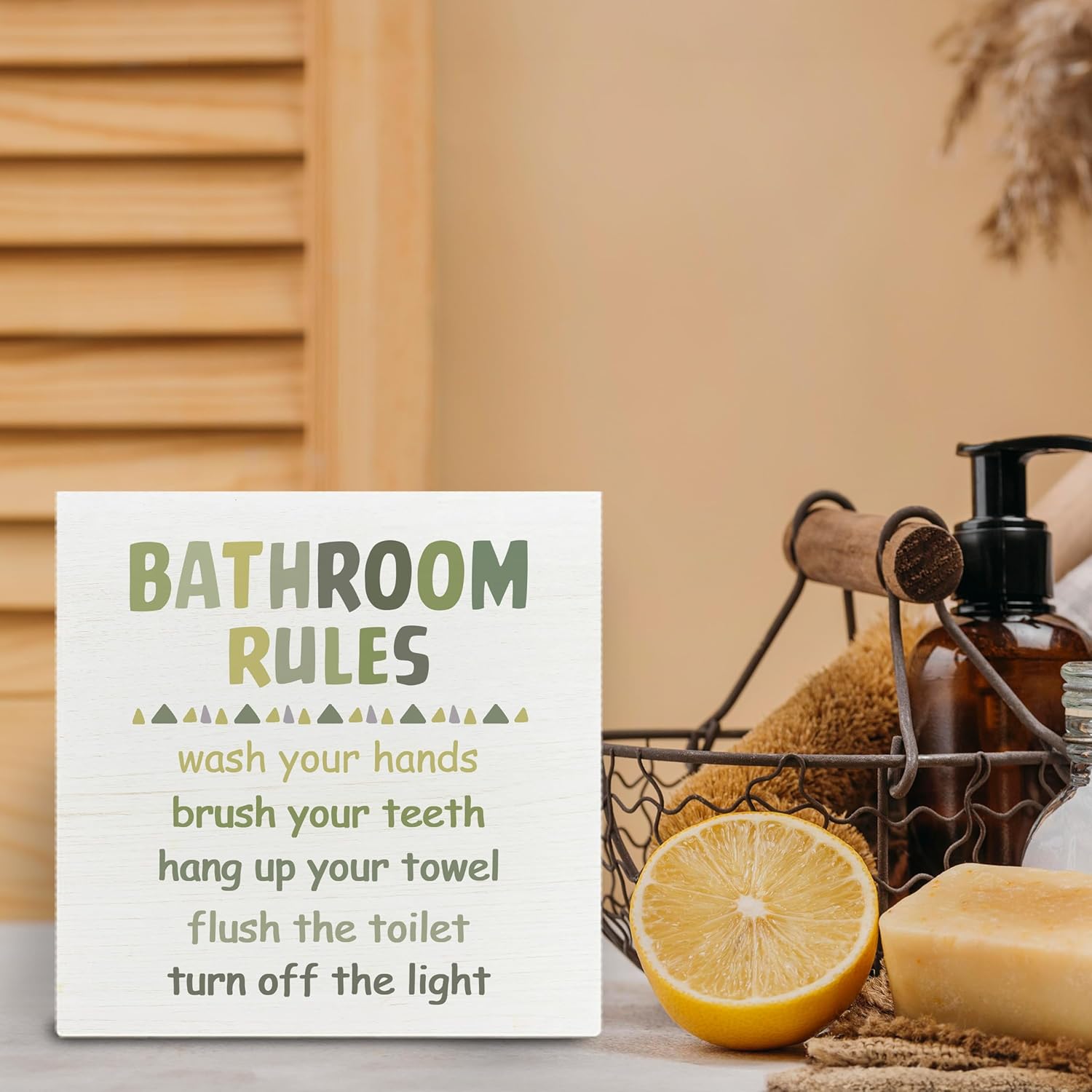 Kids Bathroom Wooden Box Sign 5x5 Green