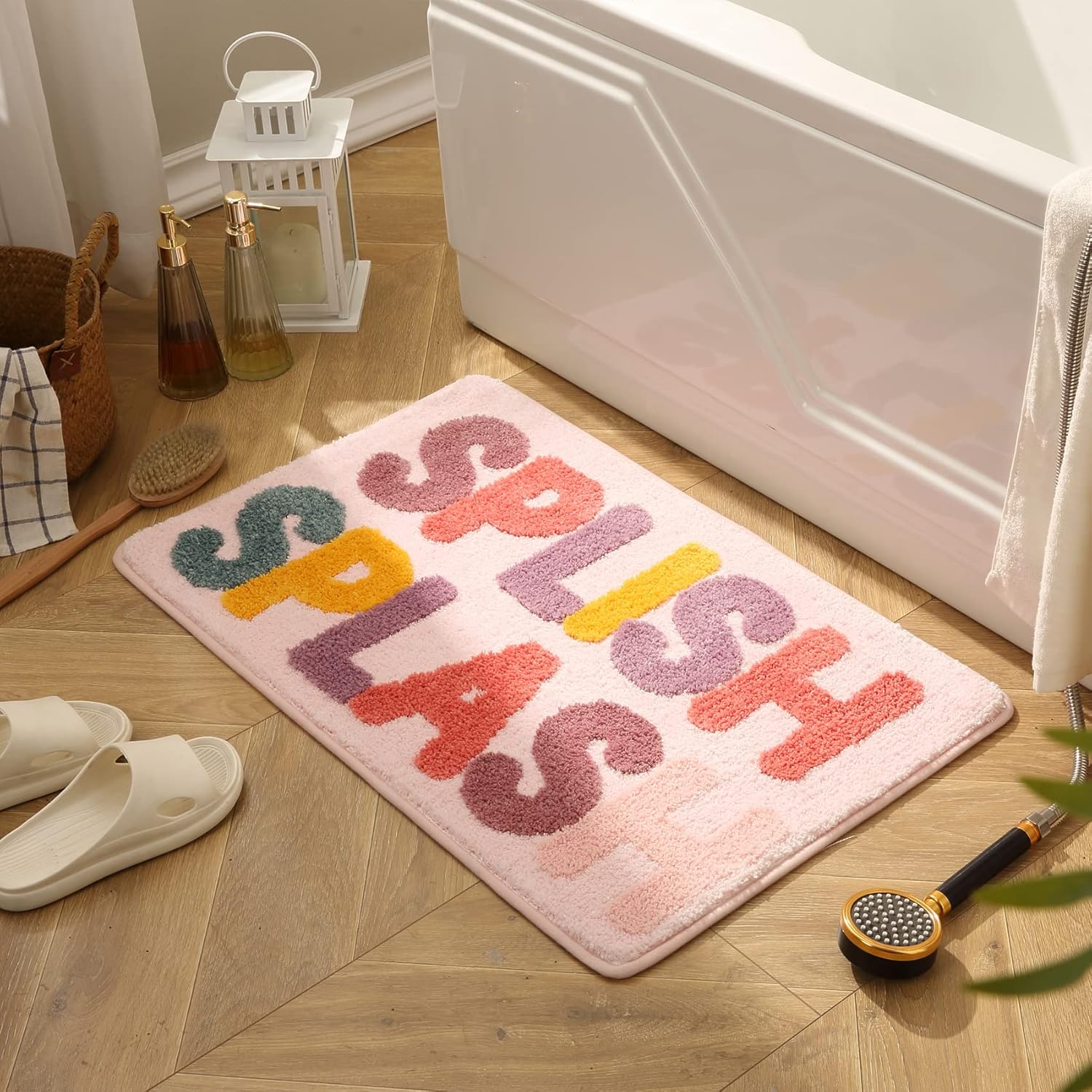Kids Bath Rug Microfiber Non-Slip Mat Splish Pink 20x32