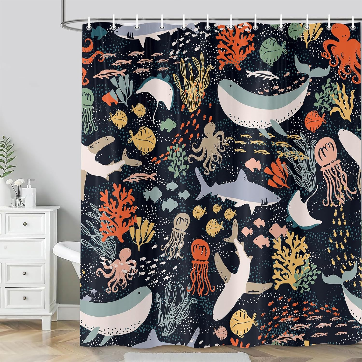 Ocean Fish Boho Shower Curtain for Kids