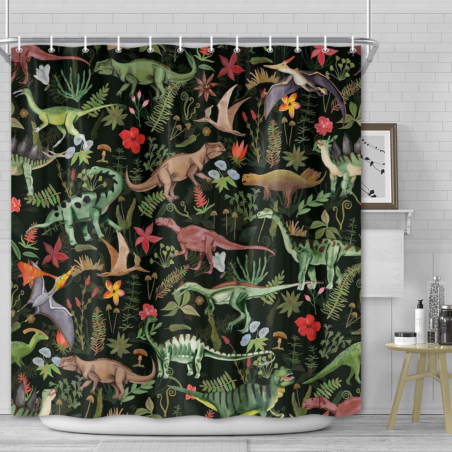 Wathon Dinosaurs Bath Curtain with 12 Hooks