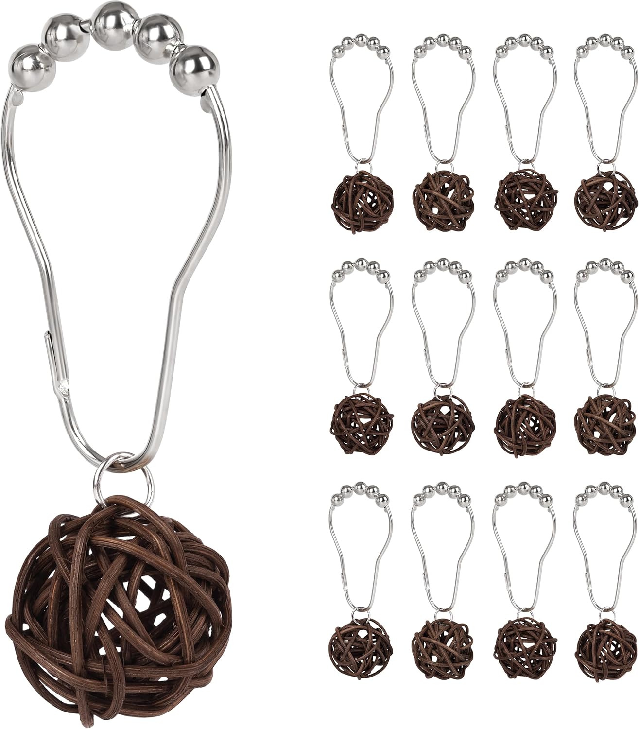 Sunlit Boho Decorative Rattan Balls Shower Curtain Hooks