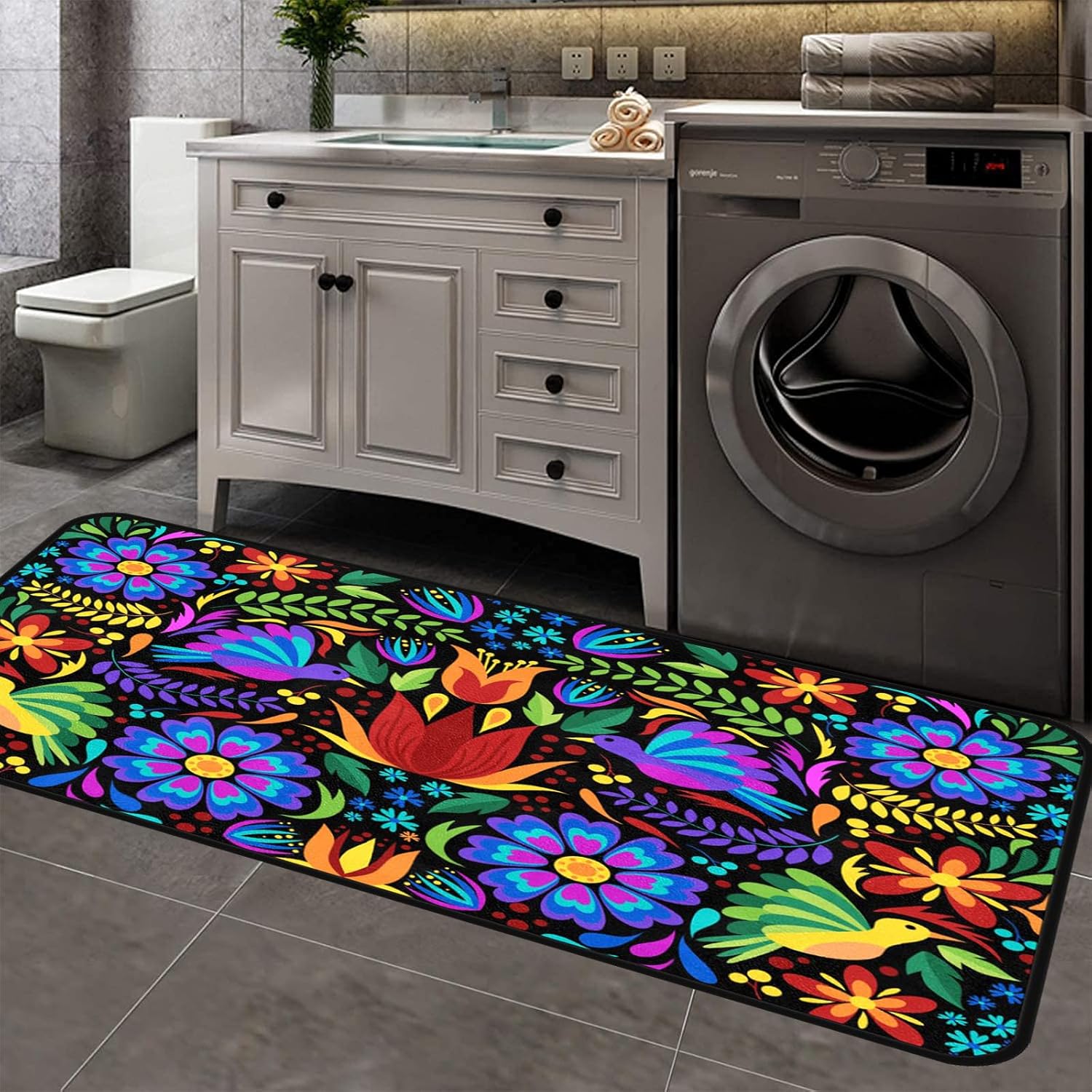 Elegant Floral Mexican Birds Kitchen Rugs