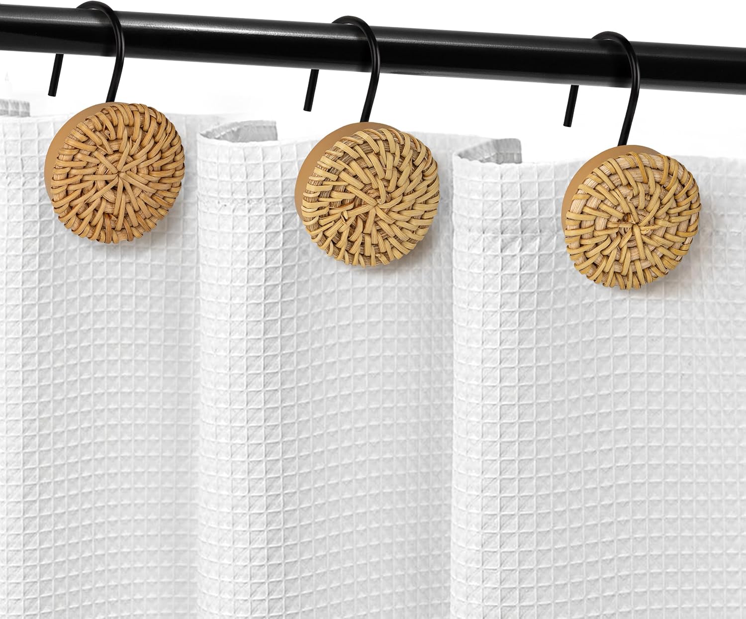 Sunlit Boho Chic Woven Wicker Rattan Shower Curtain Hooks 12-Piece Set