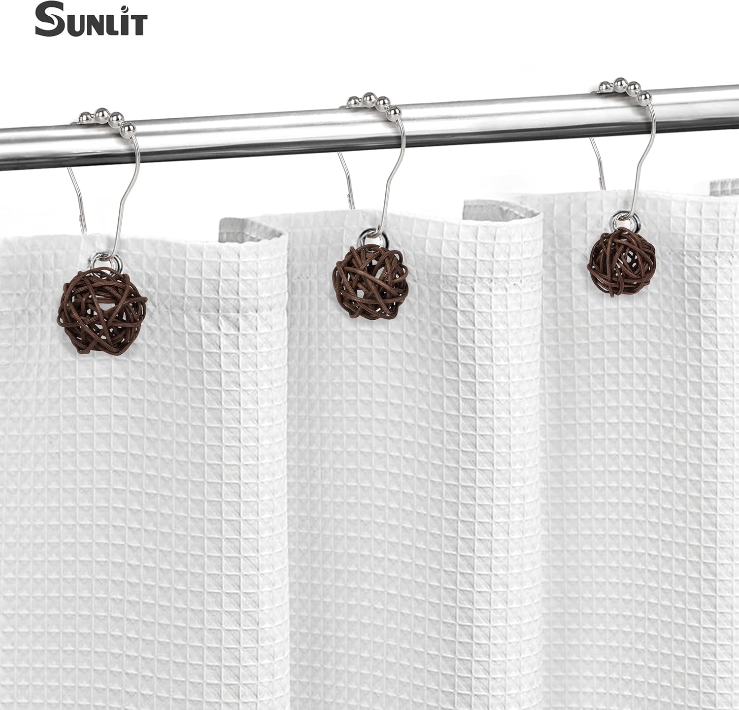 Sunlit Boho Decorative Rattan Balls Shower Curtain Hooks