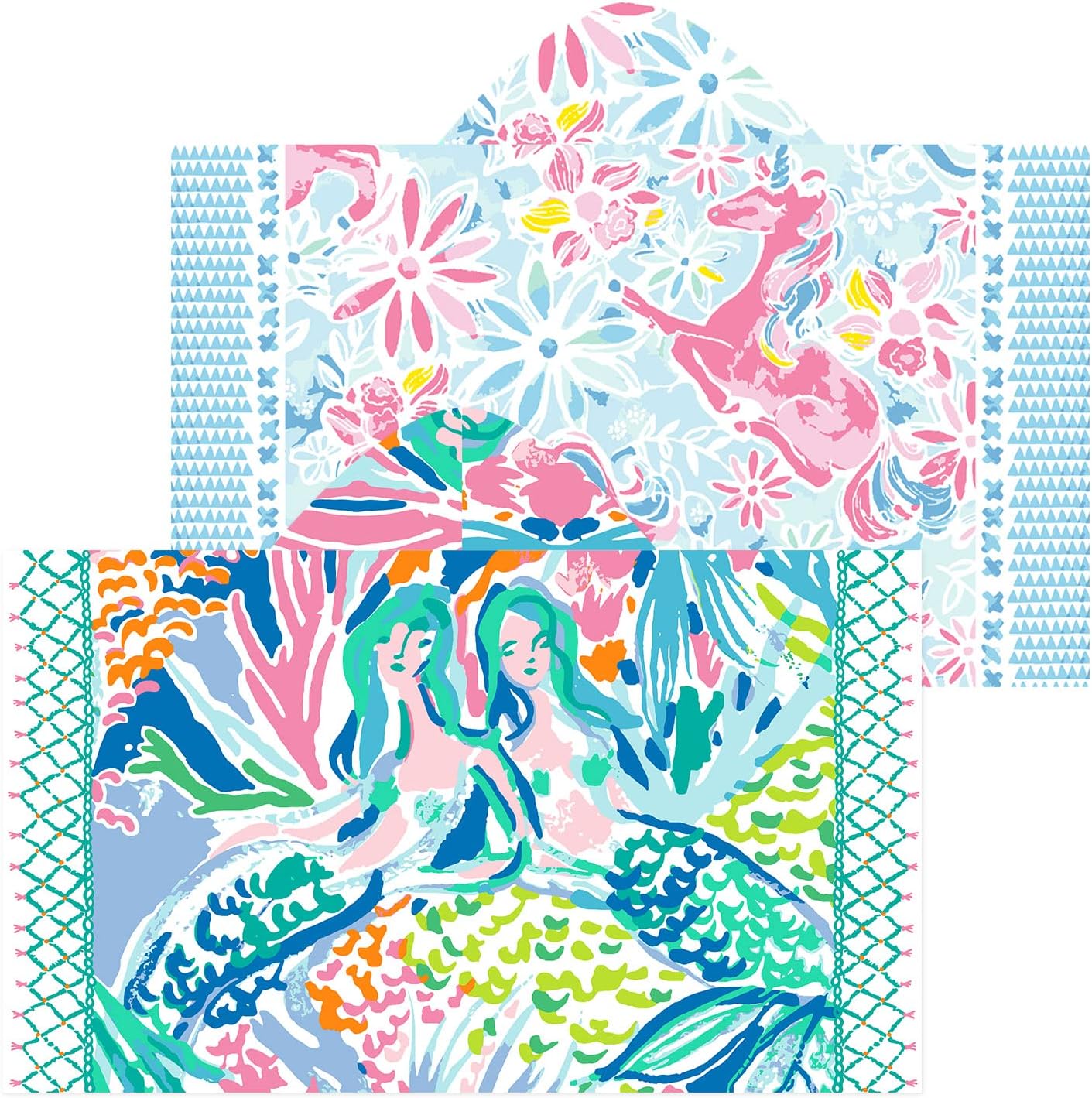 Girls Hooded Bath Towel with Mermaid and Unicorn Designs