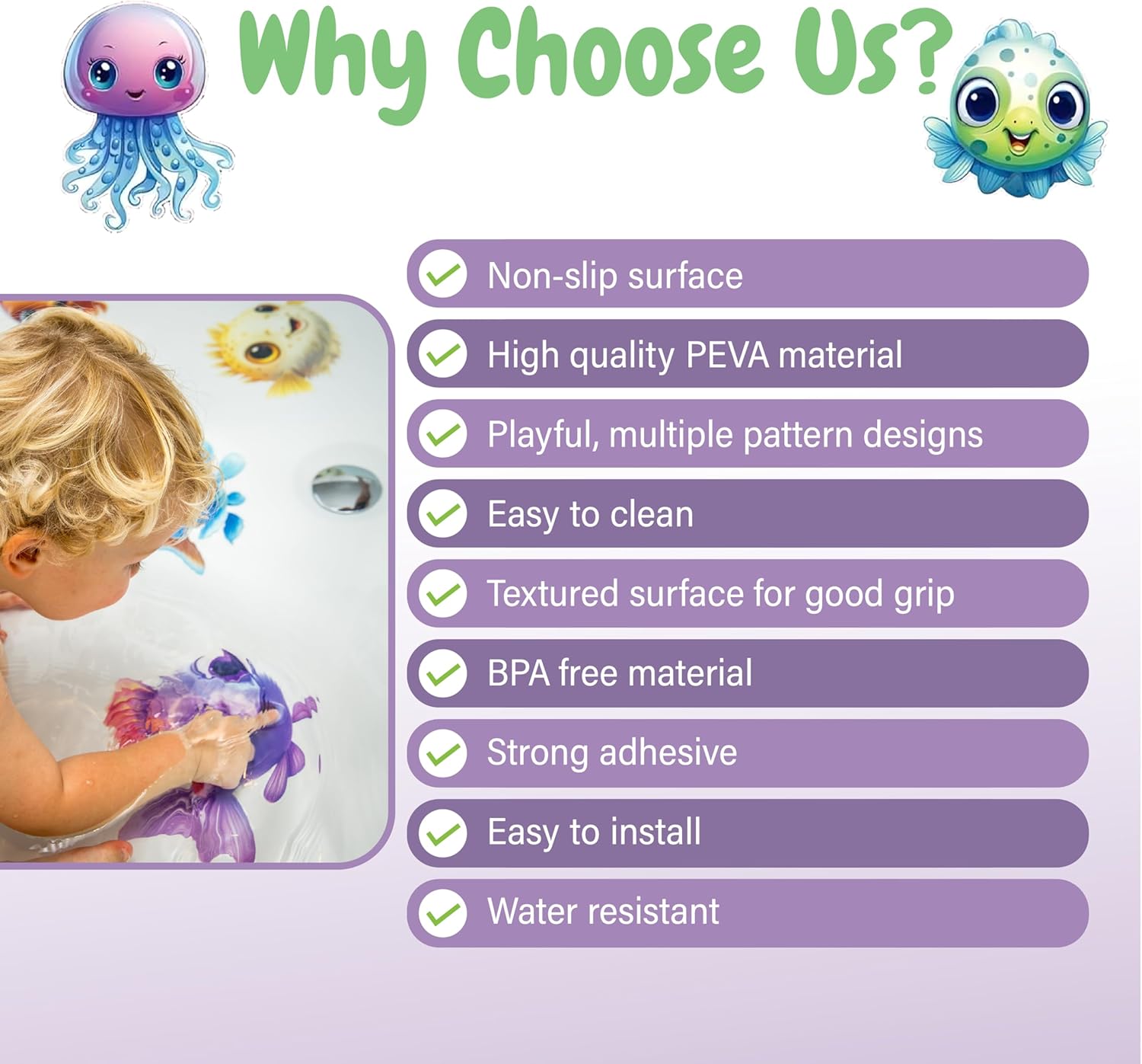 TEKWAVE Non-Slip Bathtub Stickers - Safe for Kids Perfect for Bathtime