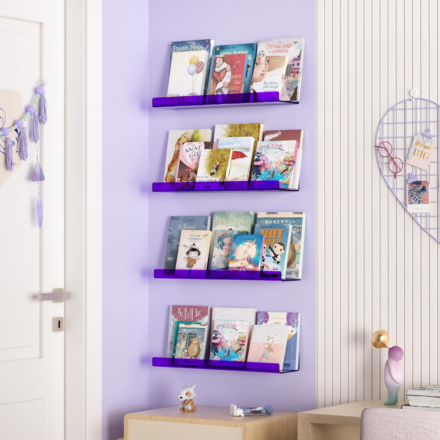 4-Piece Floating Acrylic Shelves for Wall Storage 15 Clear Purple