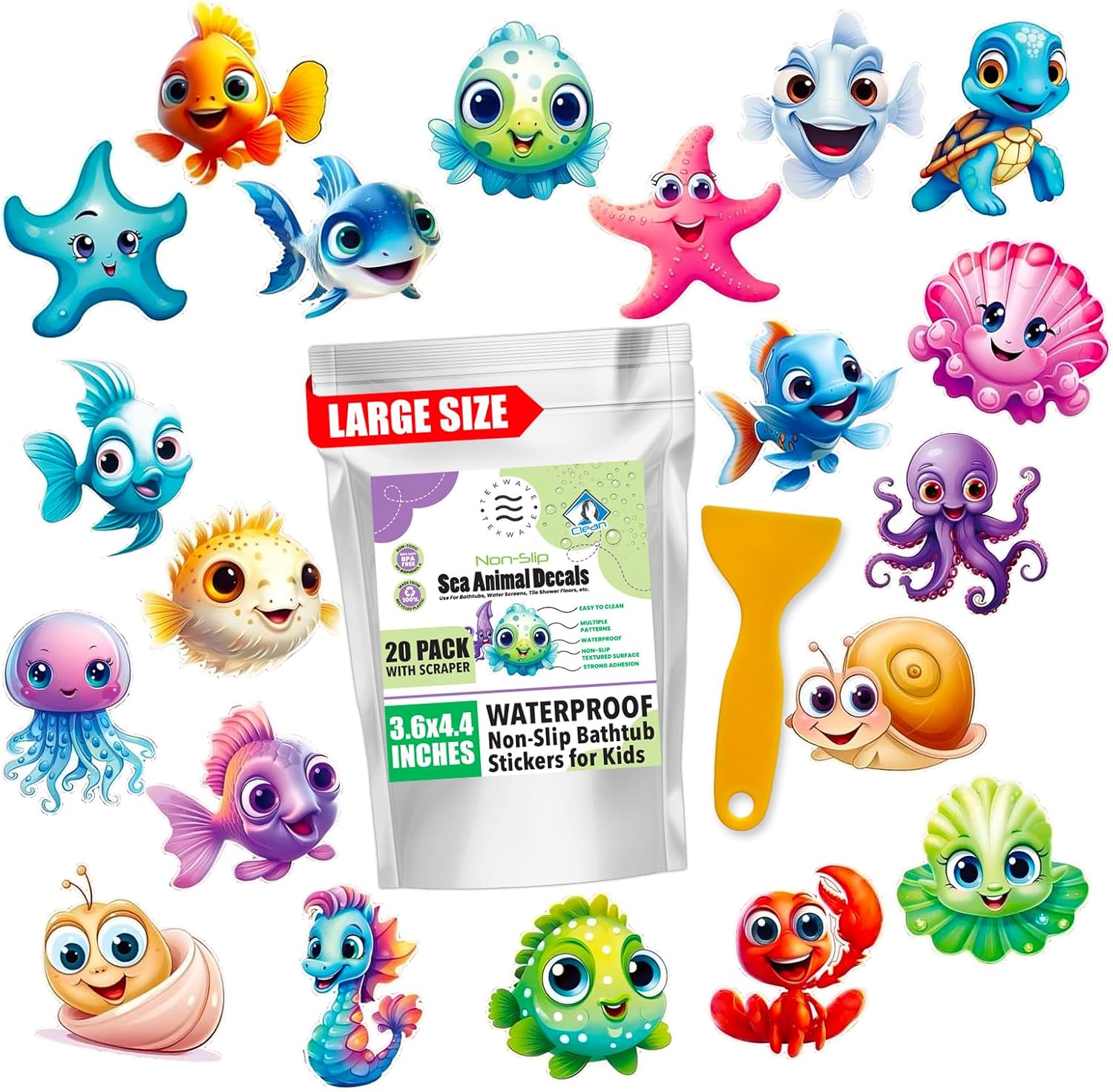 TEKWAVE Non-Slip Bathtub Stickers - Safe for Kids Perfect for Bathtime