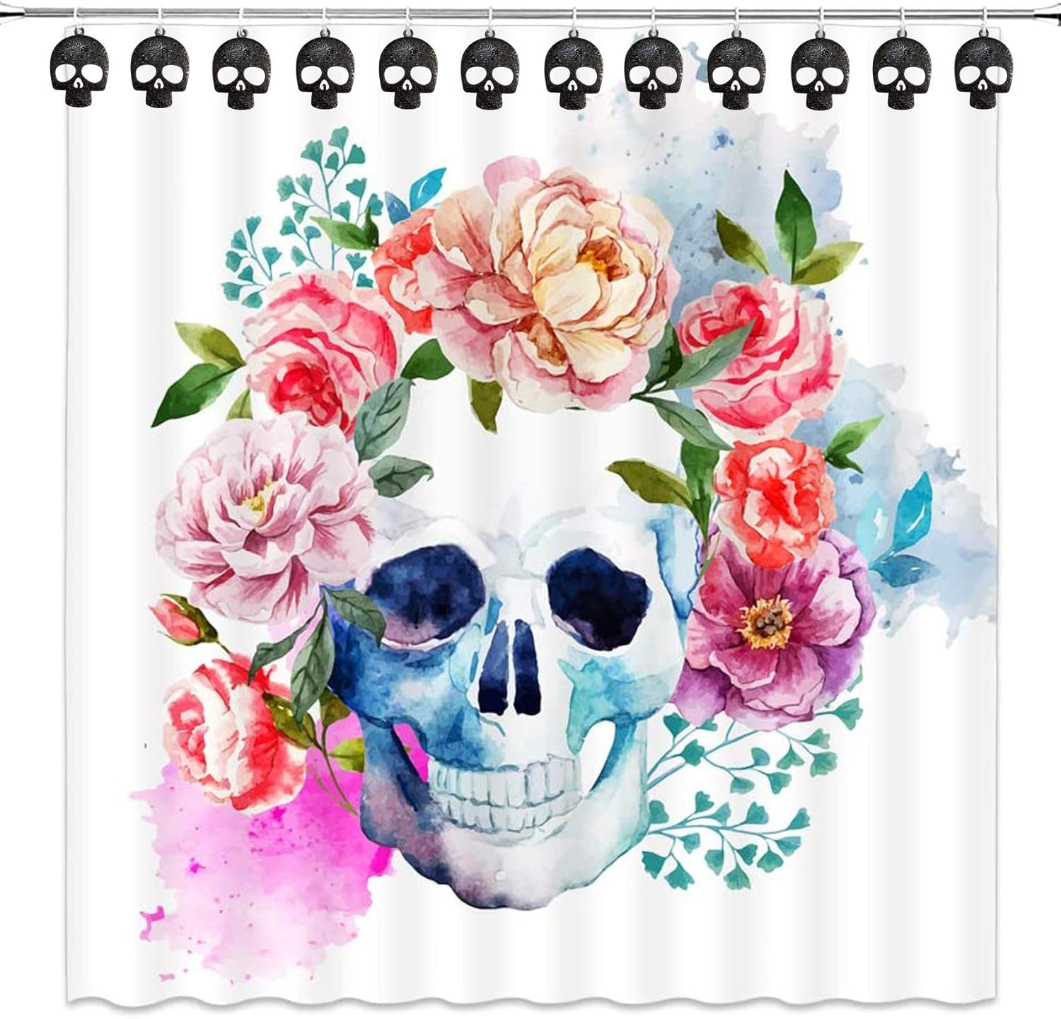 Set of 12 Sugar Skull Shower Curtain Hooks