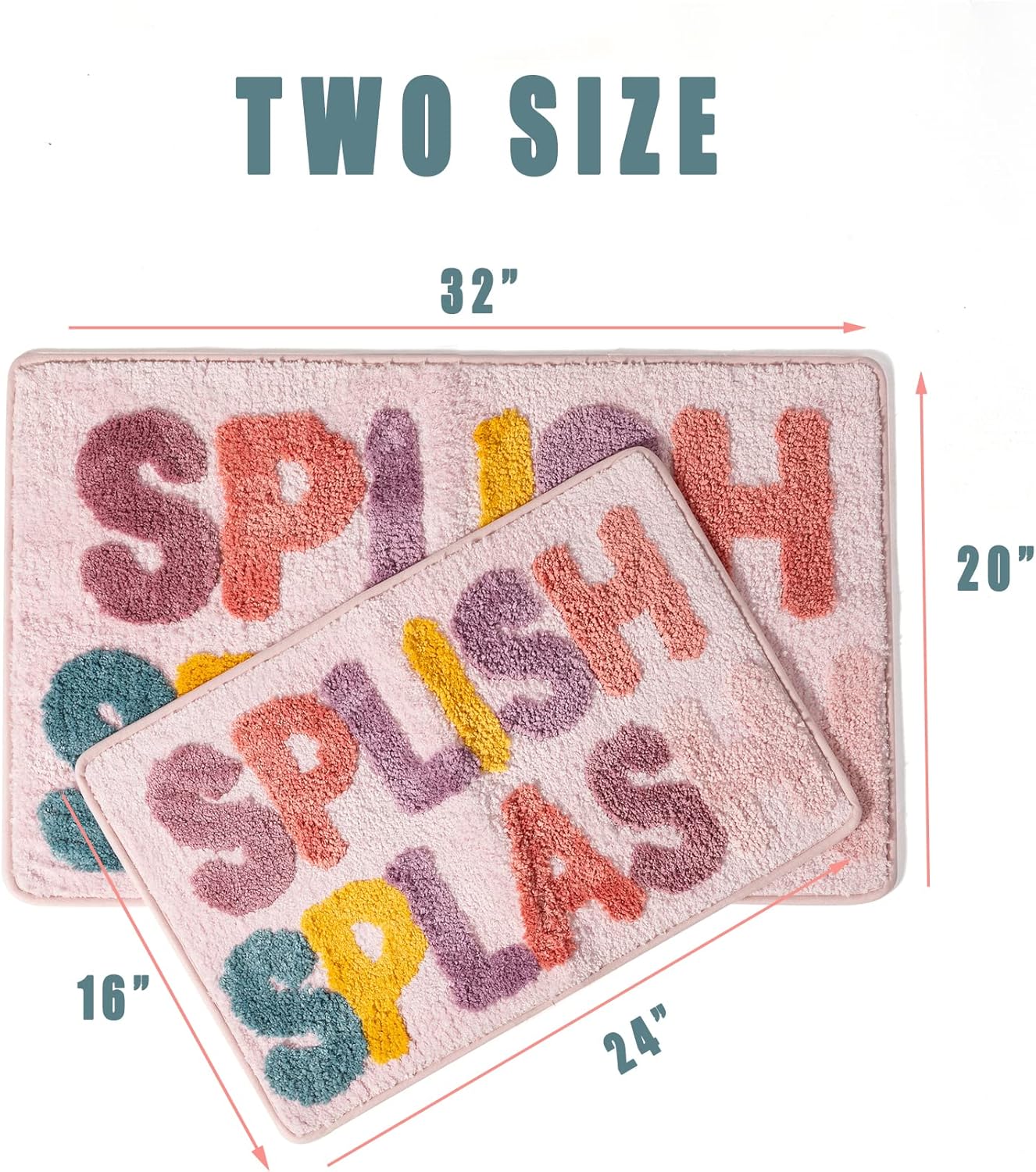Kids Bath Rug Microfiber Non-Slip Mat Splish Pink 20x32
