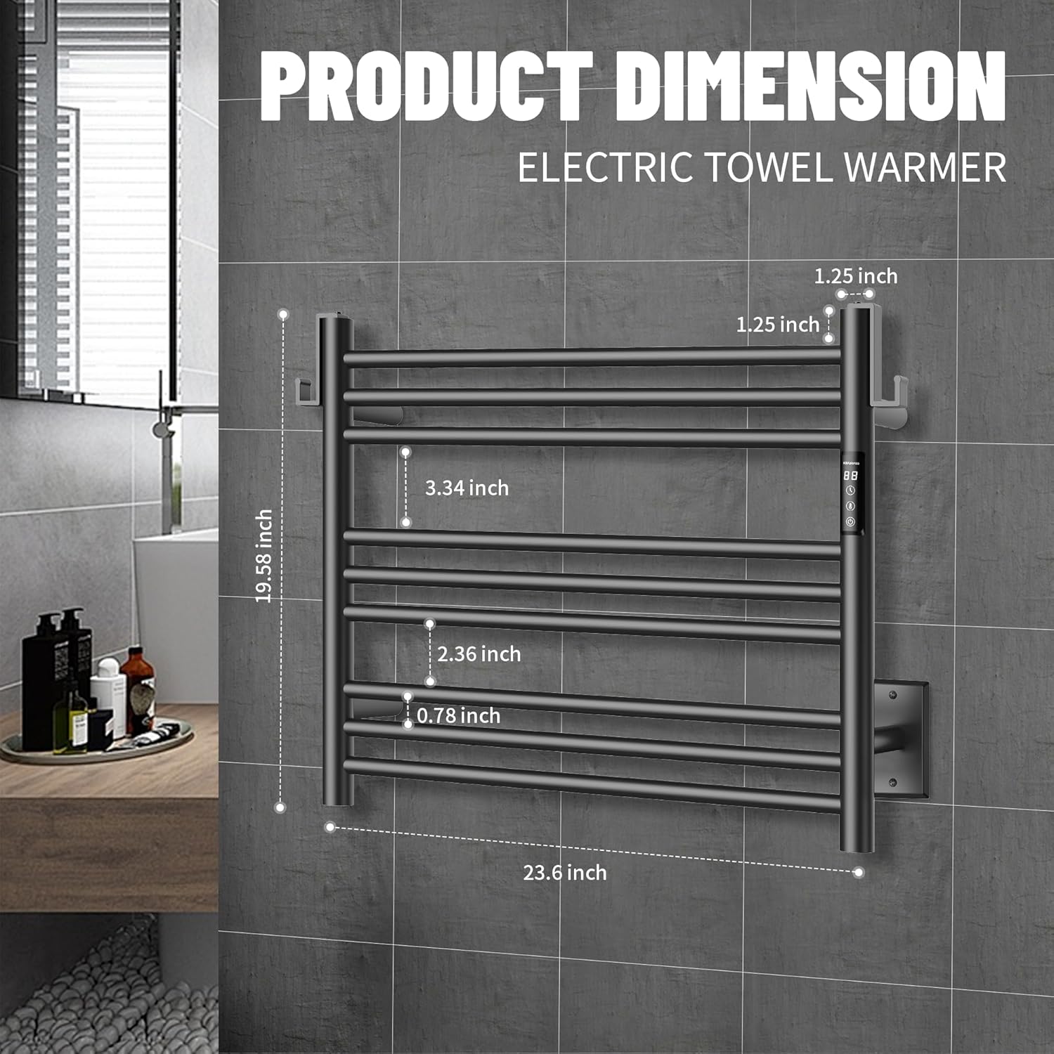 KKALONZO 9-Bar Heated Towel Rack with Timer and Waterproof Design