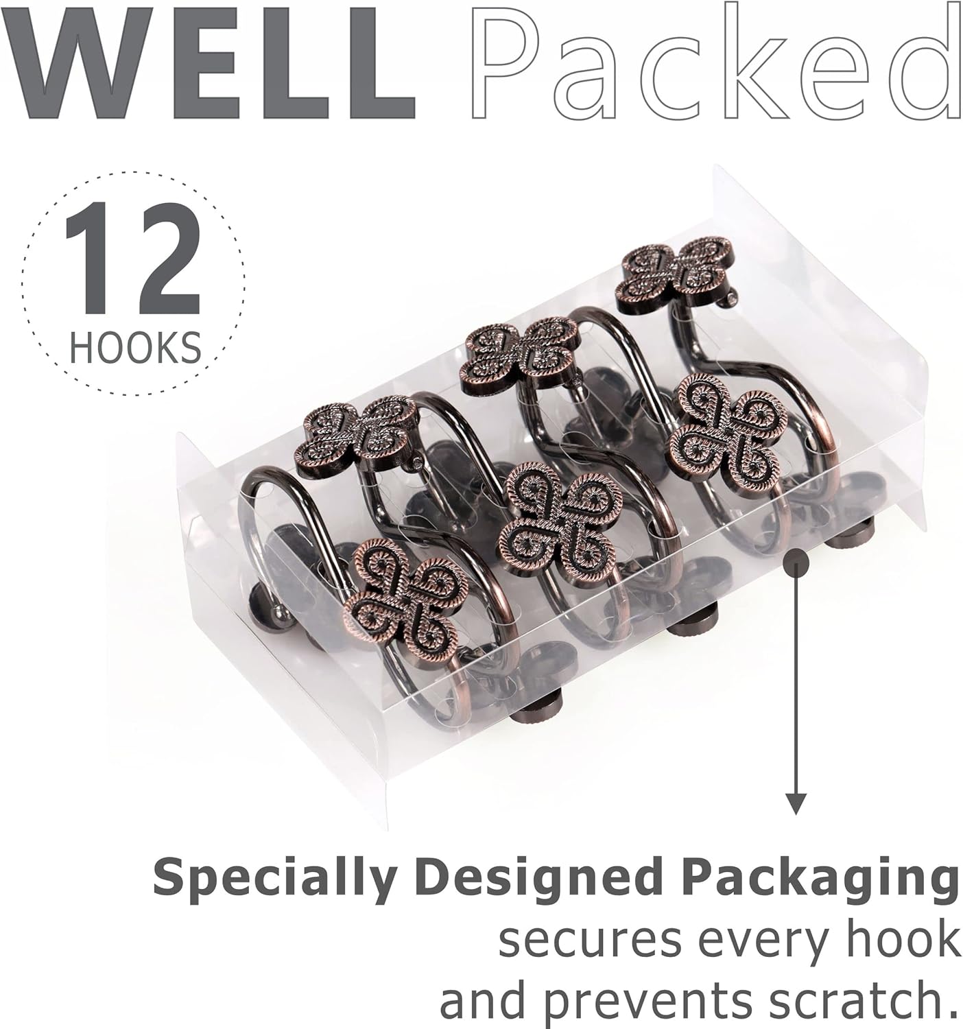 Popkozzi Bronze Decorative Shower Curtain Hooks Set of 12