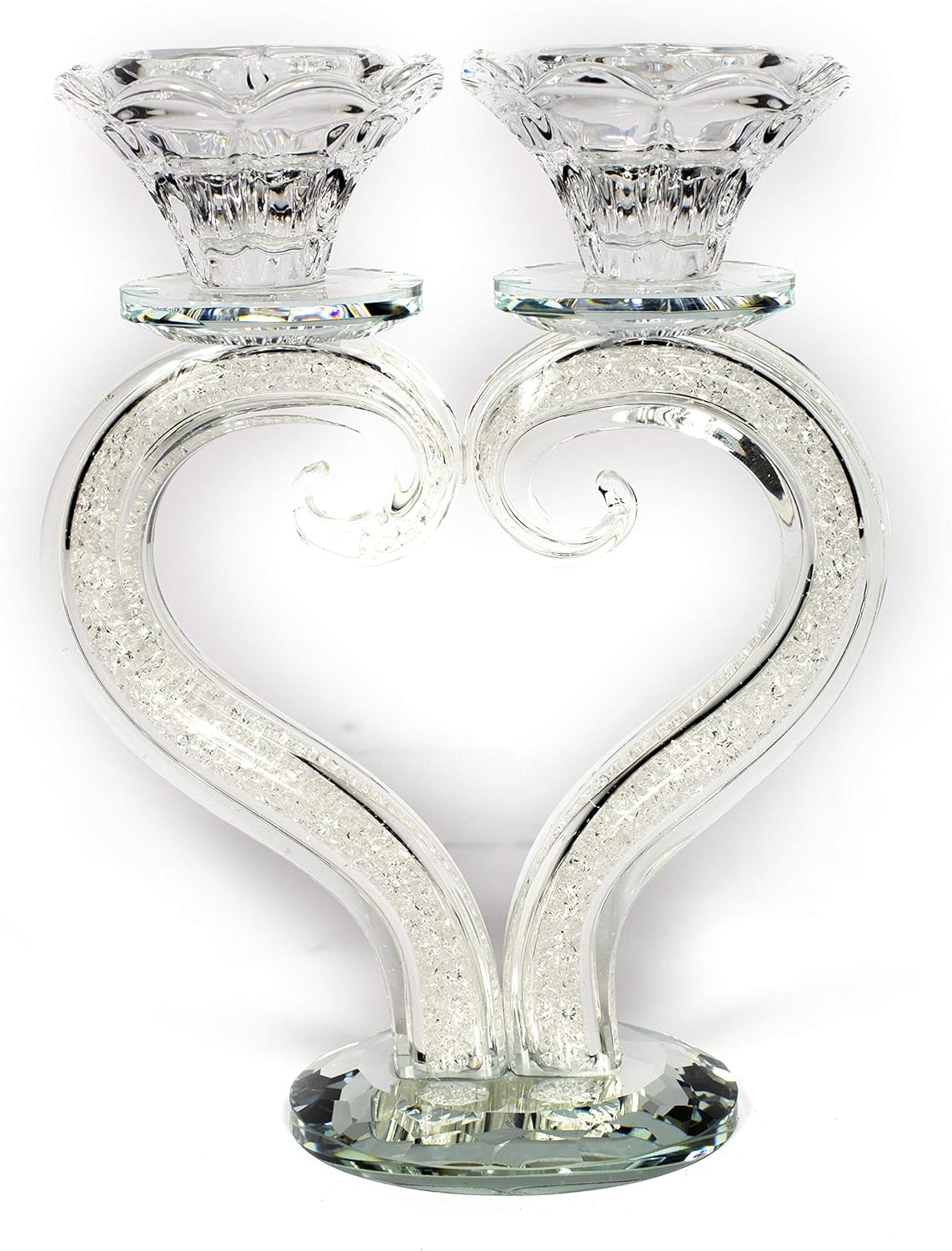 Radiant Heart Shaped Crystal Candle Holder for Two Taper Candles 7 Tall
