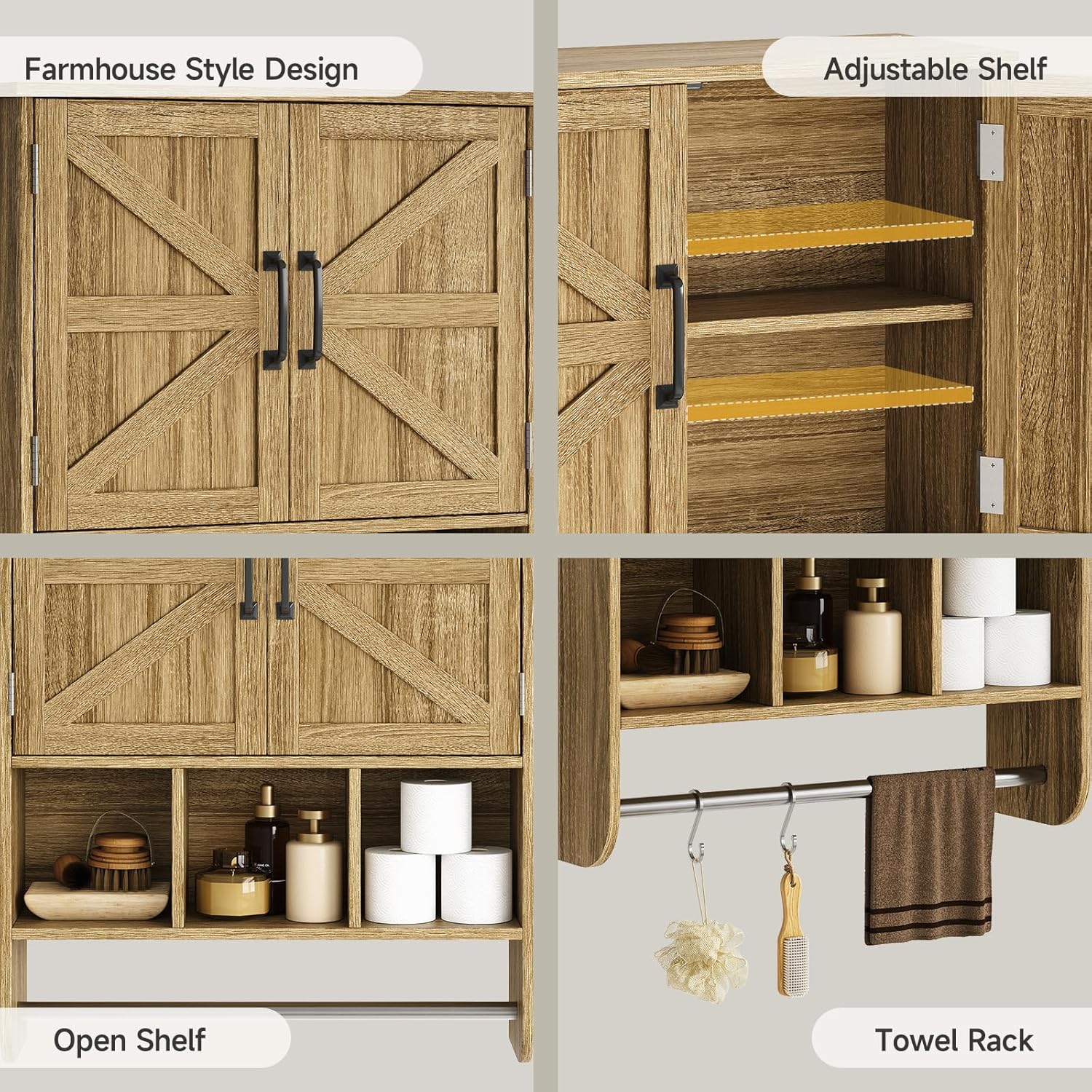 Rustic Bathroom Wall Cabinet with Towel Bar