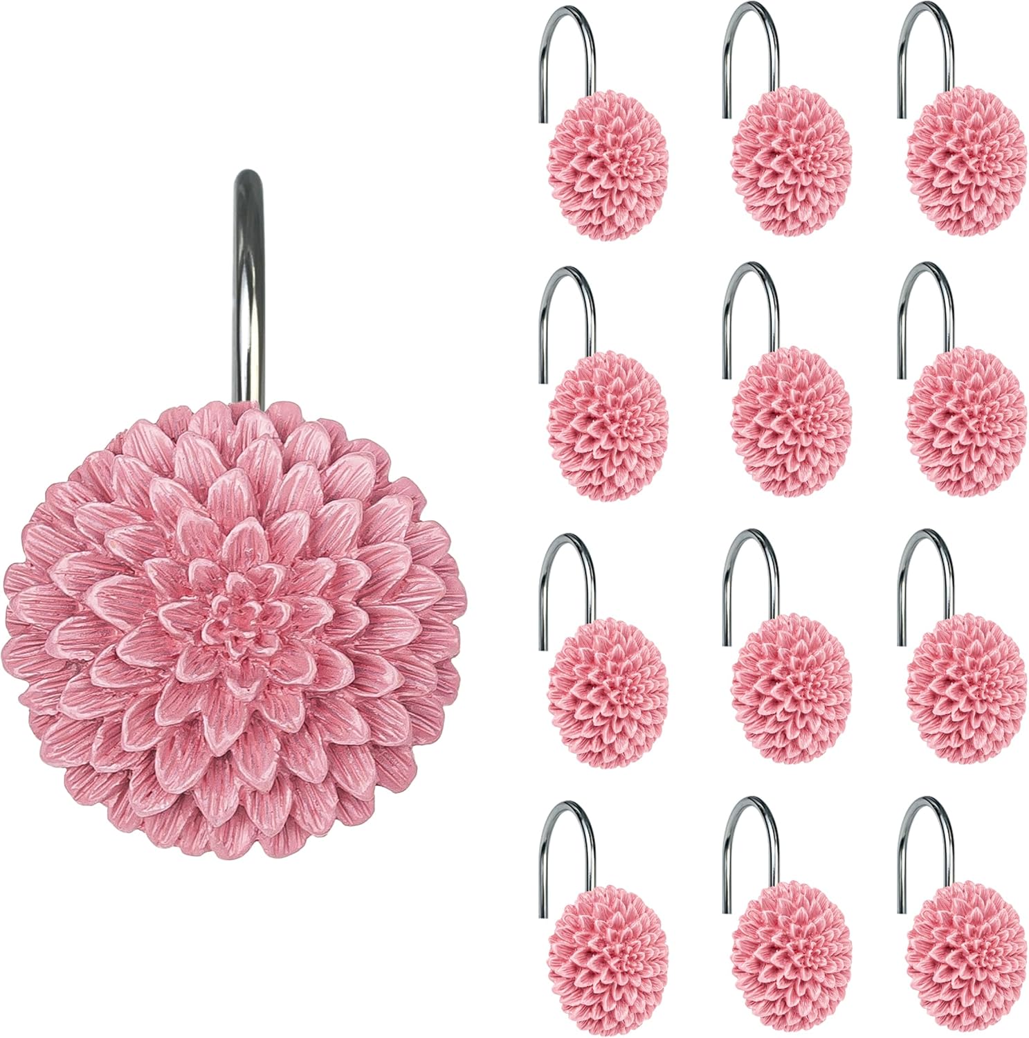 Sunlit Elegant Dahlia Shower Curtain Hooks - 12-Piece Set
