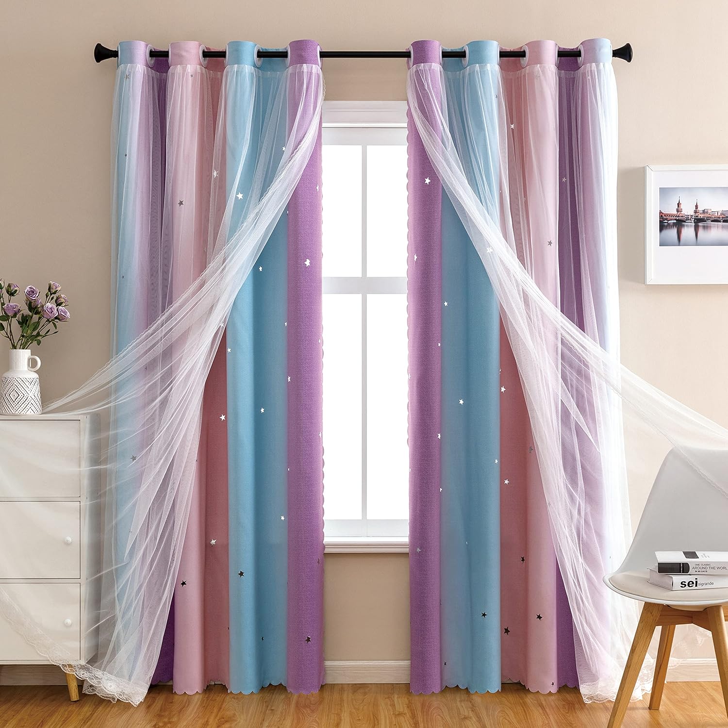 Starlight Relaxation 100 Polyester Blackout Rainbow design for Kids Bedroom