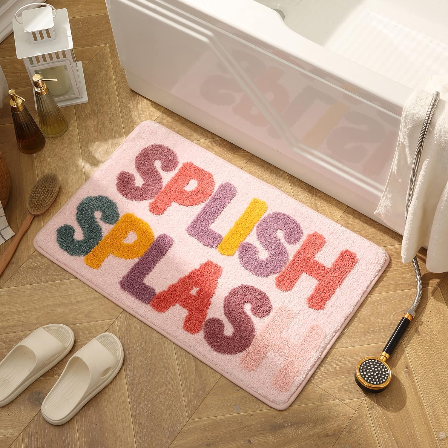 Kids Bath Rug Microfiber Non-Slip Mat Splish Pink 20x32