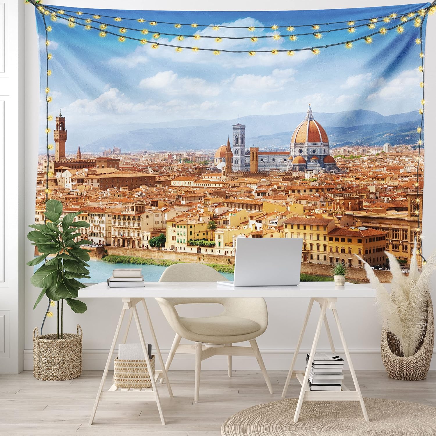 Ambesonne Cityscape Tapestry - 60x40 Brown Blue Wall Hanging