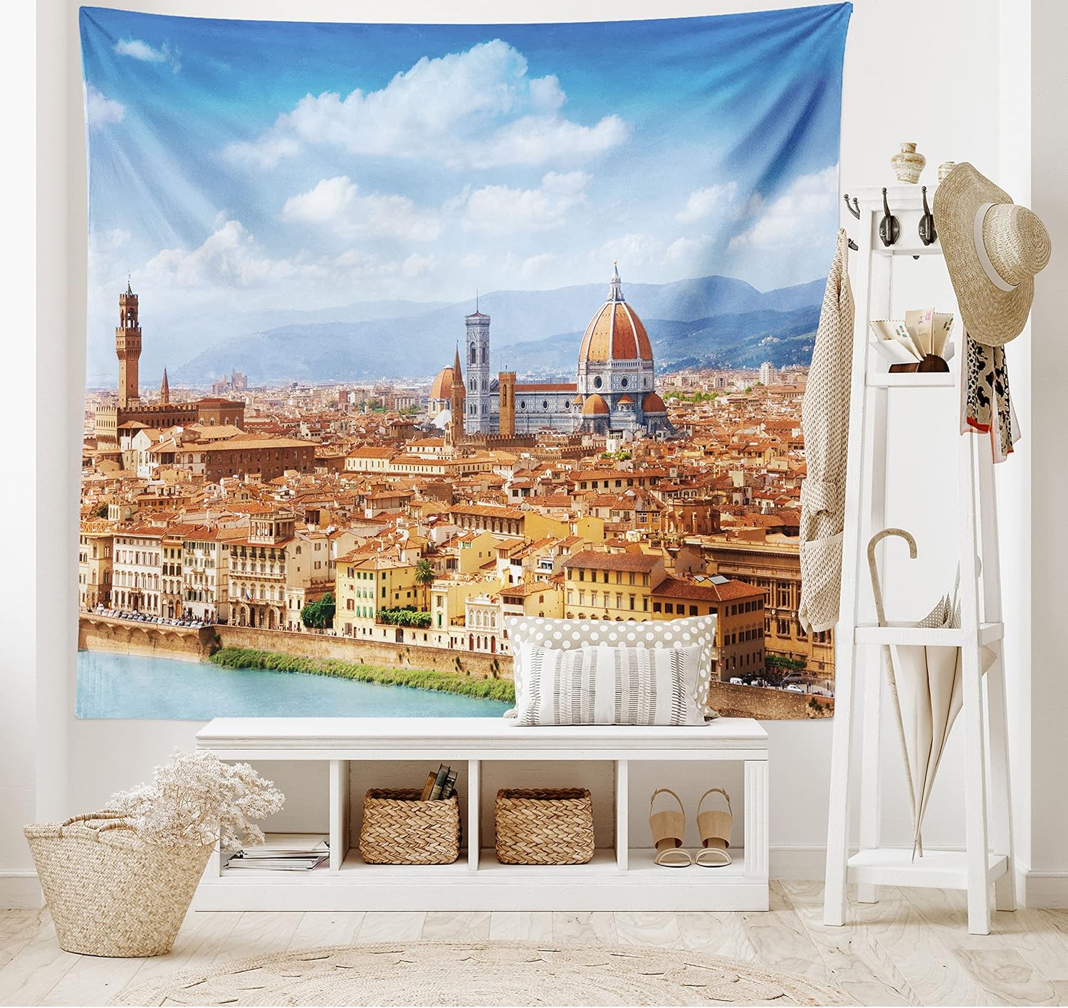 Ambesonne Cityscape Tapestry - 60x40 Brown Blue Wall Hanging