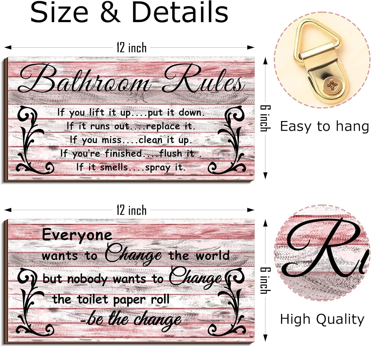 2 Pcs Funny Pink Bathroom Signs Set