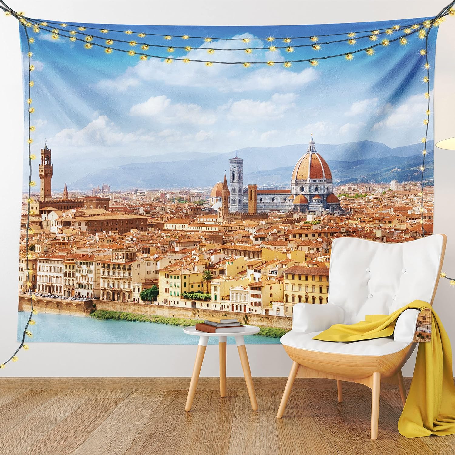 Ambesonne Cityscape Tapestry - 60x40 Brown Blue Wall Hanging