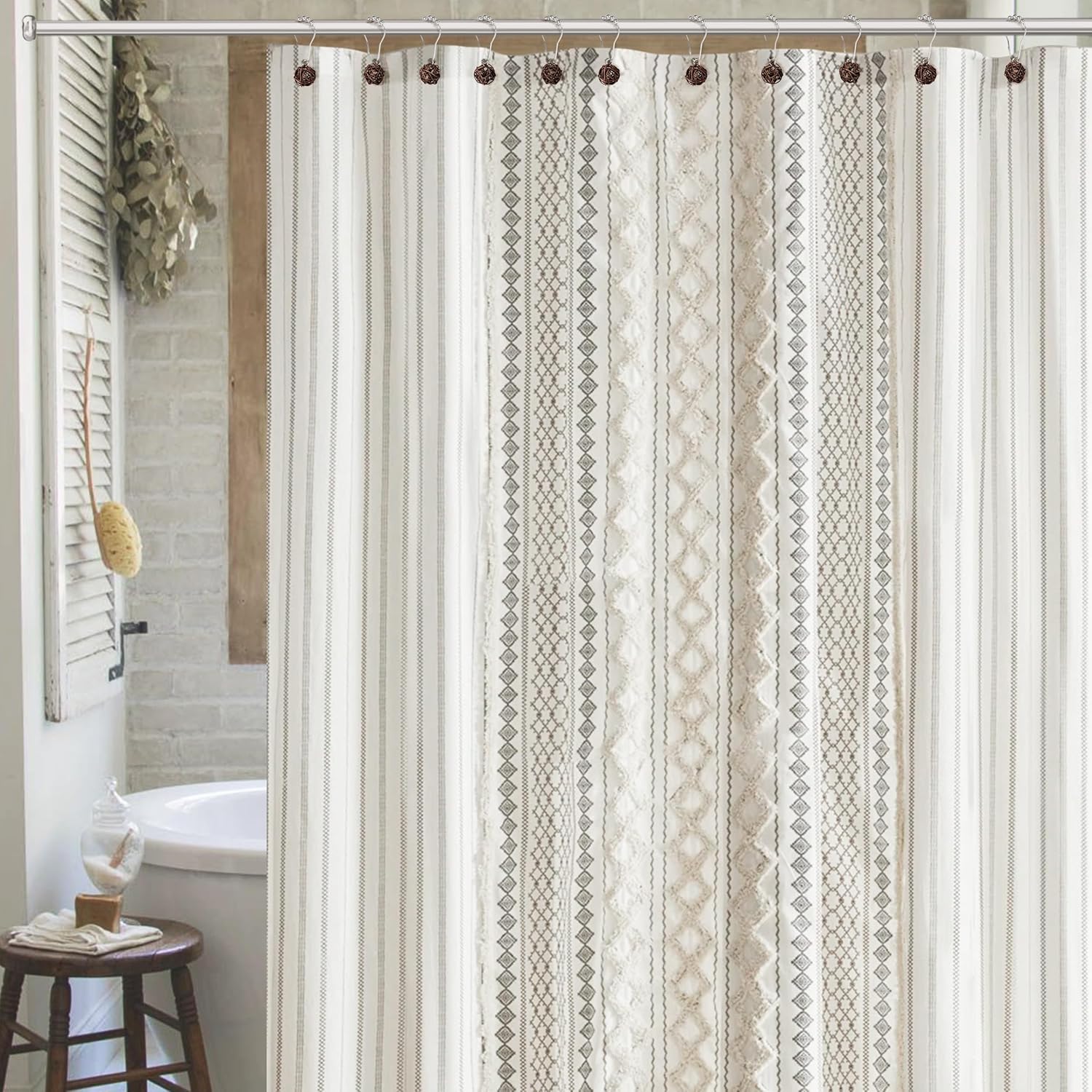 Sunlit Boho Decorative Rattan Balls Shower Curtain Hooks