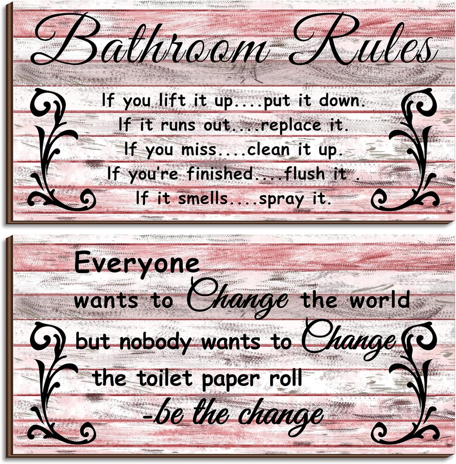 2 Pcs Funny Pink Bathroom Signs Set