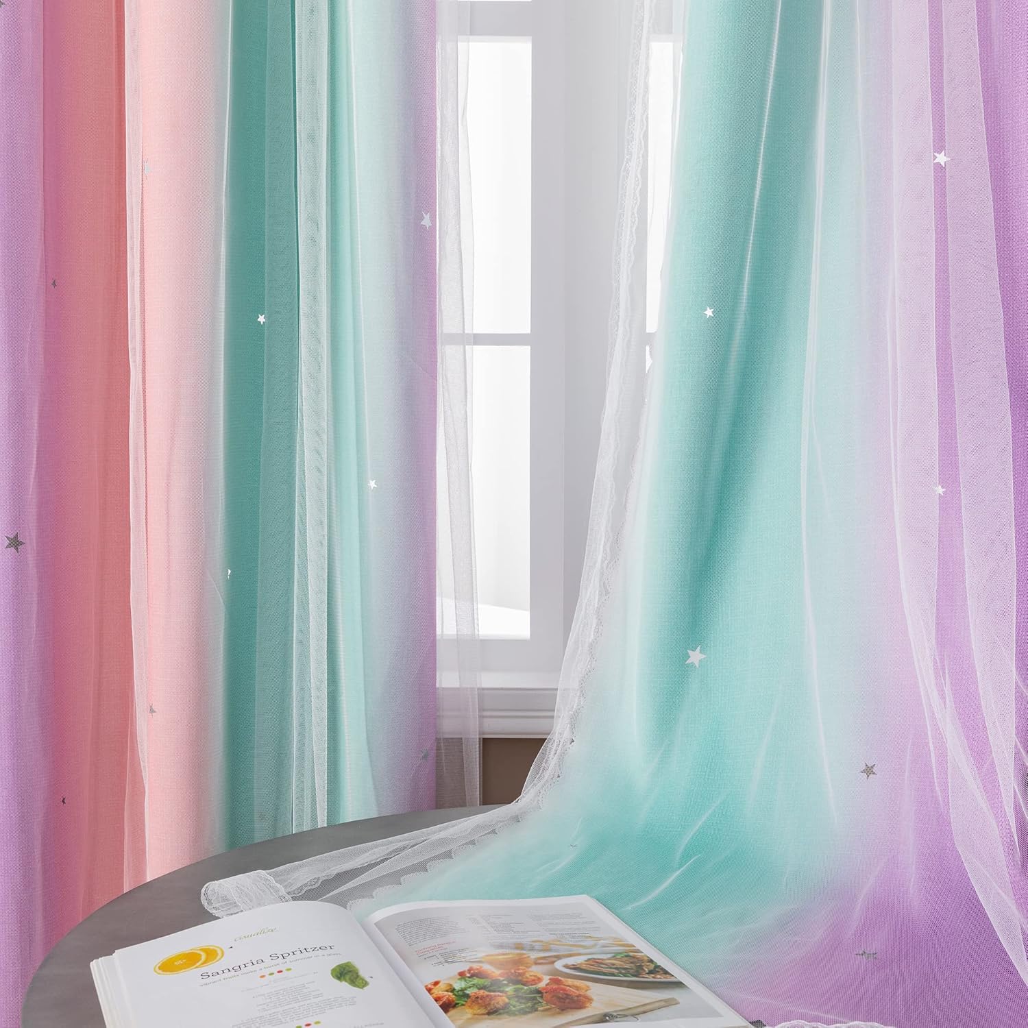 Soft Pink Rainbow Blackout Curtains for Kids Rooms Premium Window Treatment